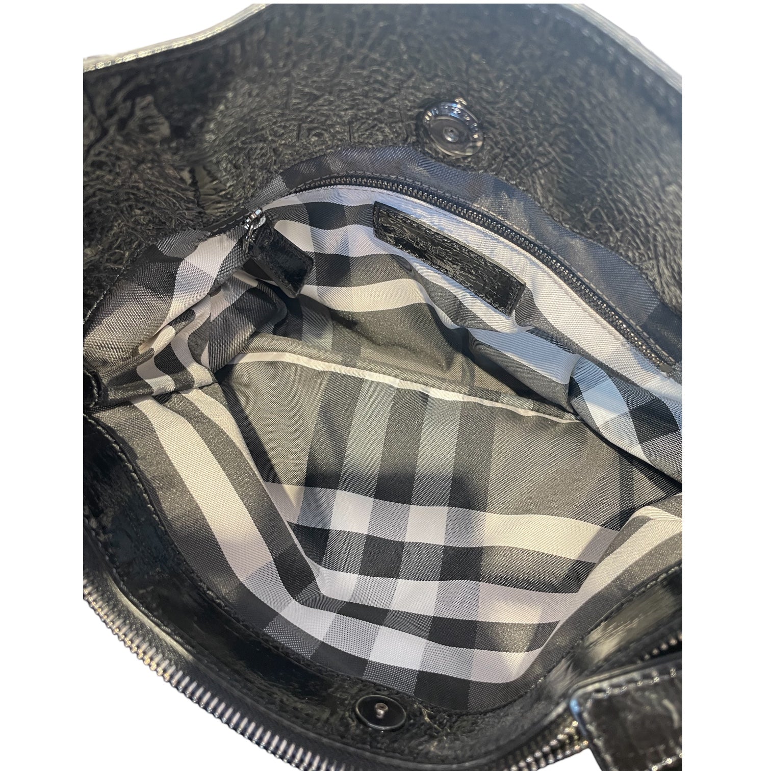 BURBERRY/Tote Bag/Leather/BLK/shiny black w belt buckle view 4