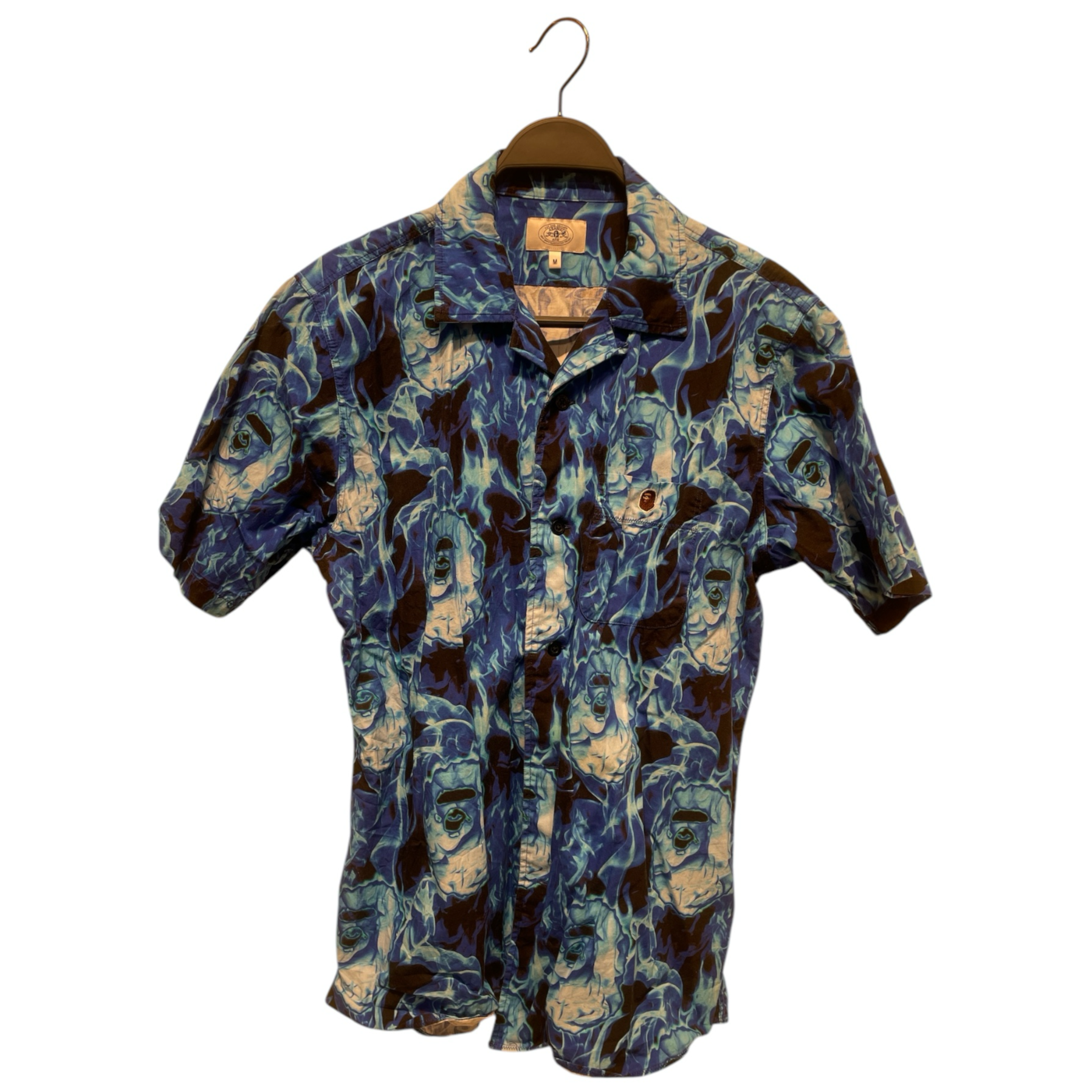 BAPE STA!/T-Shirt/M/Cotton/BLU/All Over Print/Bape Flame Open Collar view 1