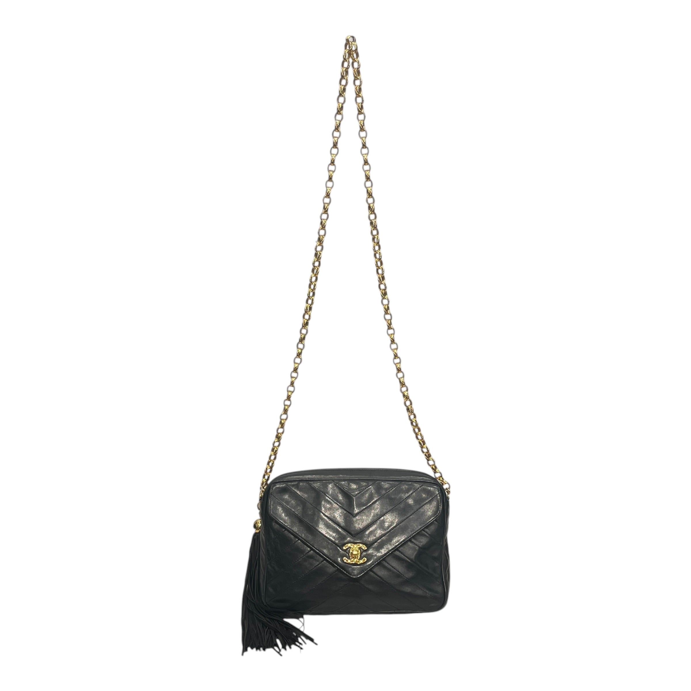 CHANEL/Bag/Leather/BLK/V STITCH WITH GOLD BALL TASSLE view 1