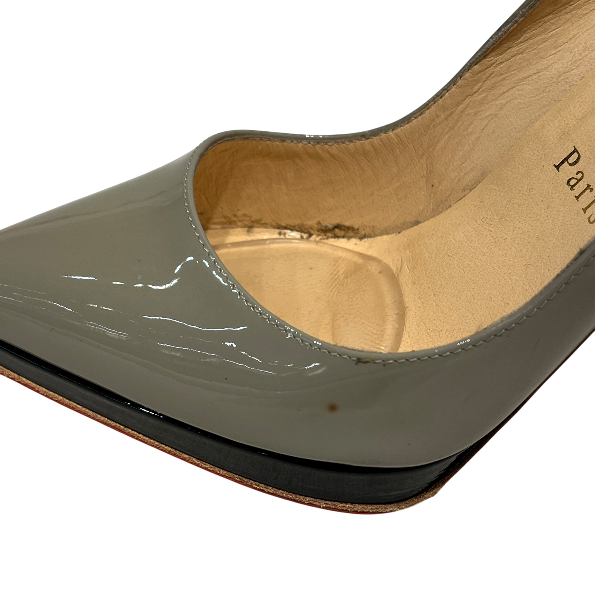 Christian Louboutin/Heels/EU 36.5/Border/Leather/GRY/V-Tip/Greige Pigalle w Neon YLW Heel view 7