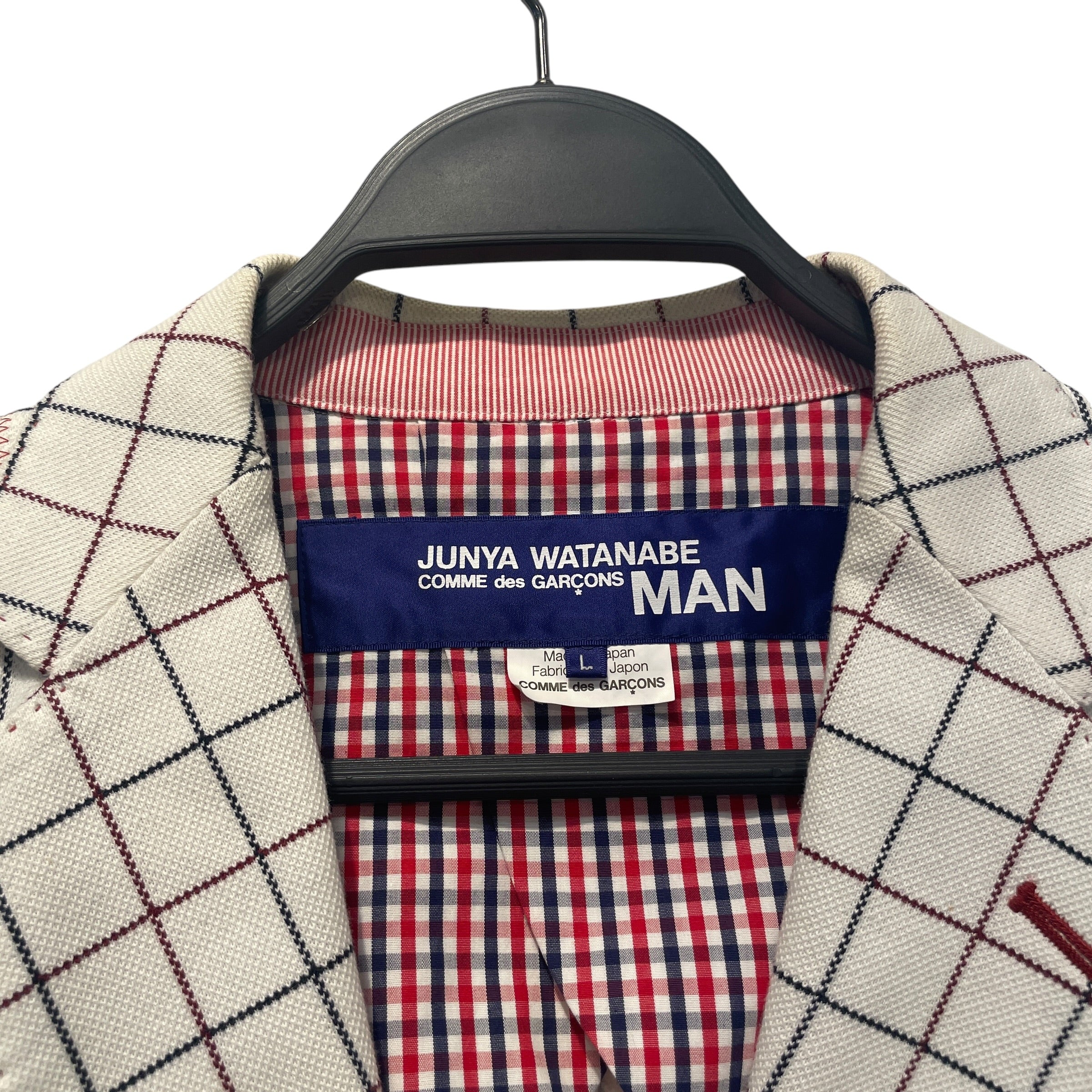JUNYA WATANABE COMME des GARCONS/Suits/L/Plaid/Cotton/WHT/Patch Work Blazer view 3