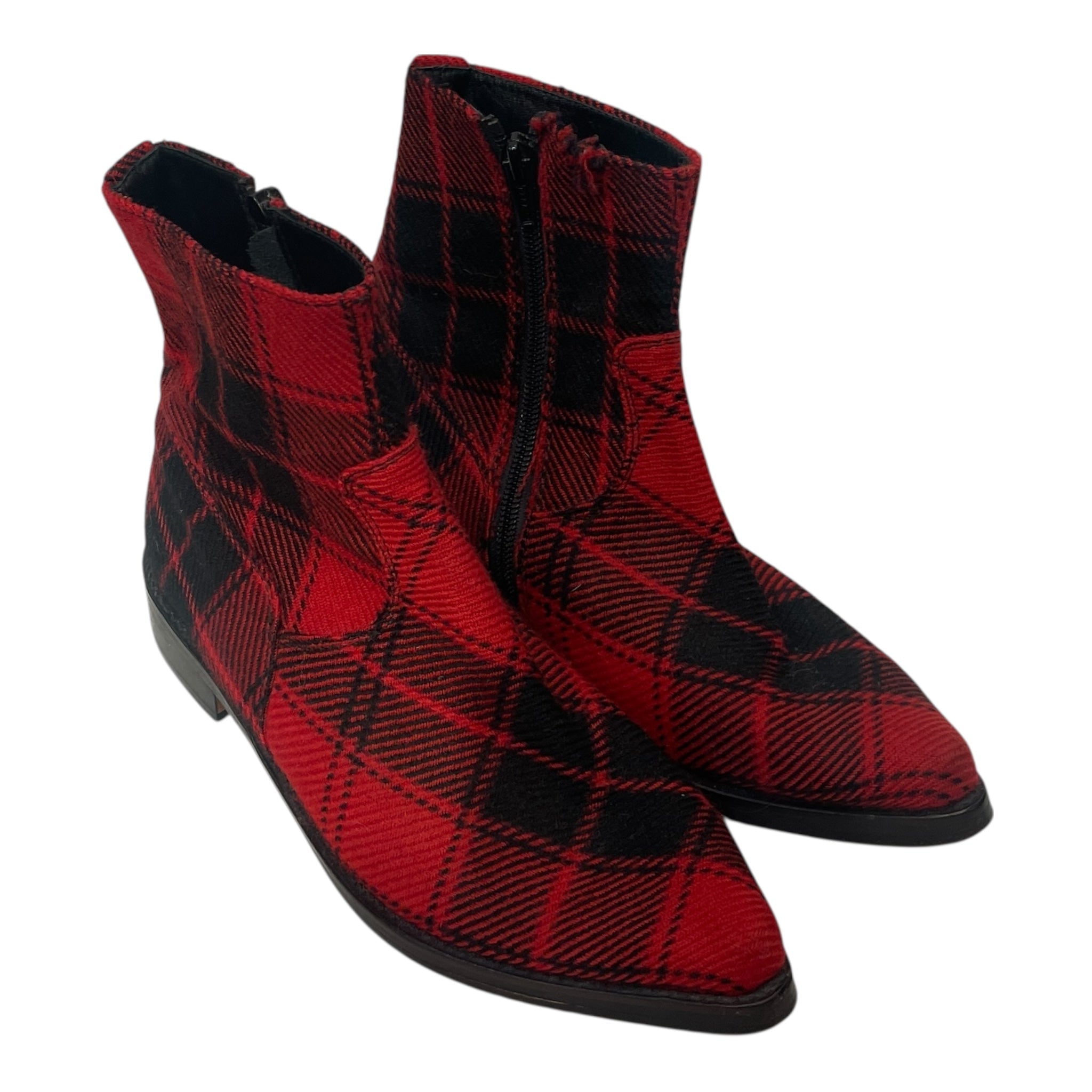 YOHJI YAMAMOTO/Ankle Boots/Plaid/Wool/RED/RED/BLK ANKLE ZIP BOOT view 1
