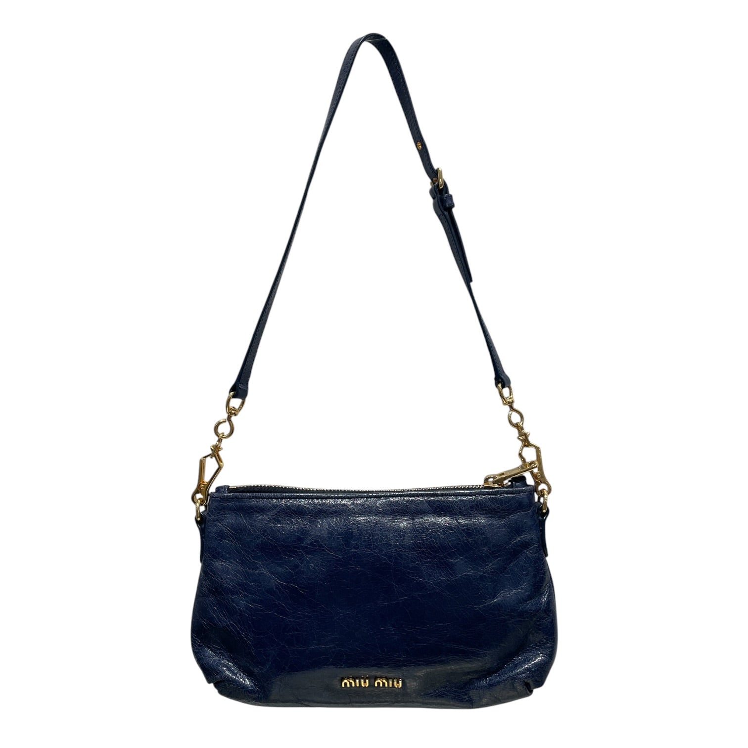 MIU MIU/Hand Bag/Leather/NVY/Vitello Lux Ribbon Bow Pochett view 1