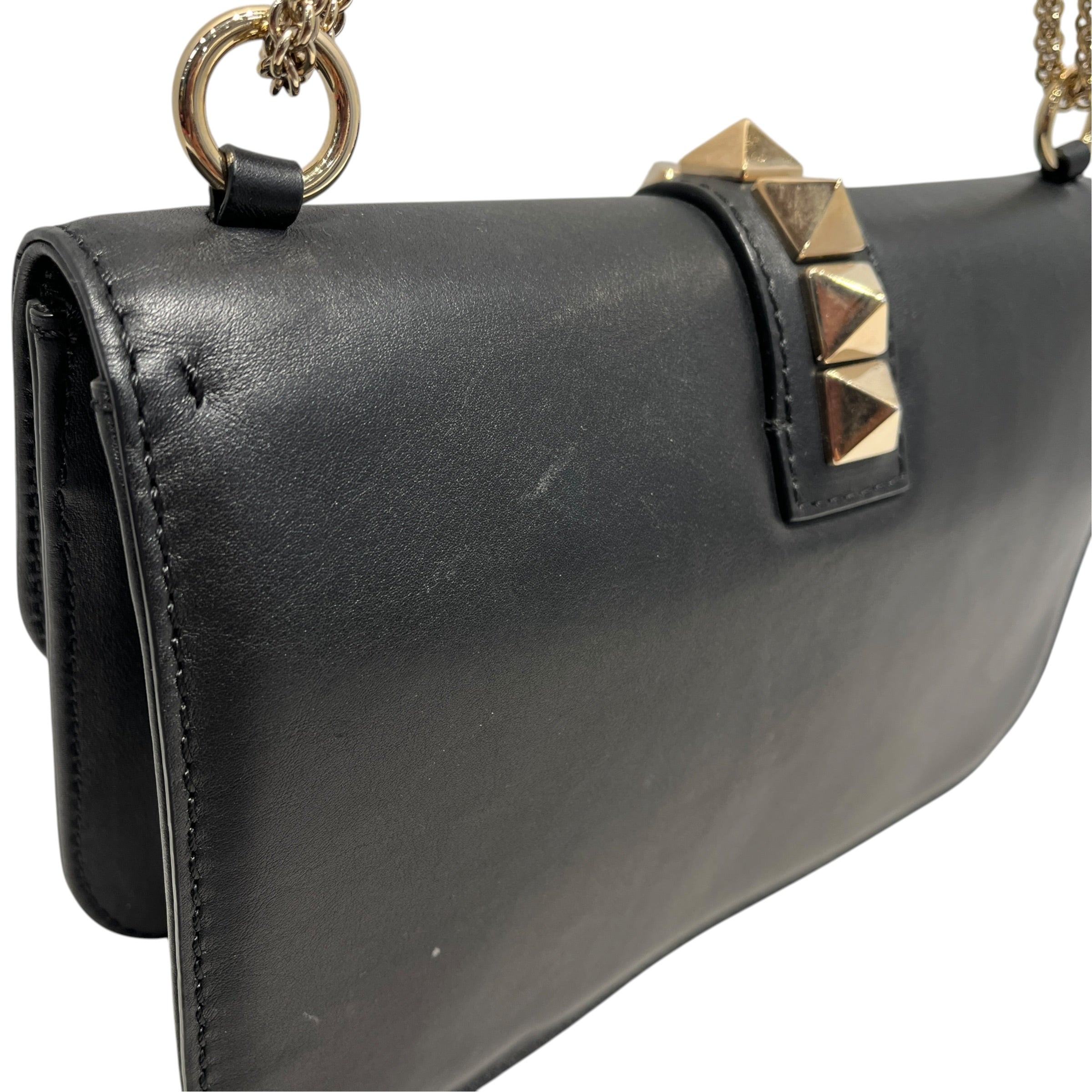 VALENTINO GARAVANI/Cross Body Bag/Leather/BLK/Glam Lock Rockstud Flap Bag view 9