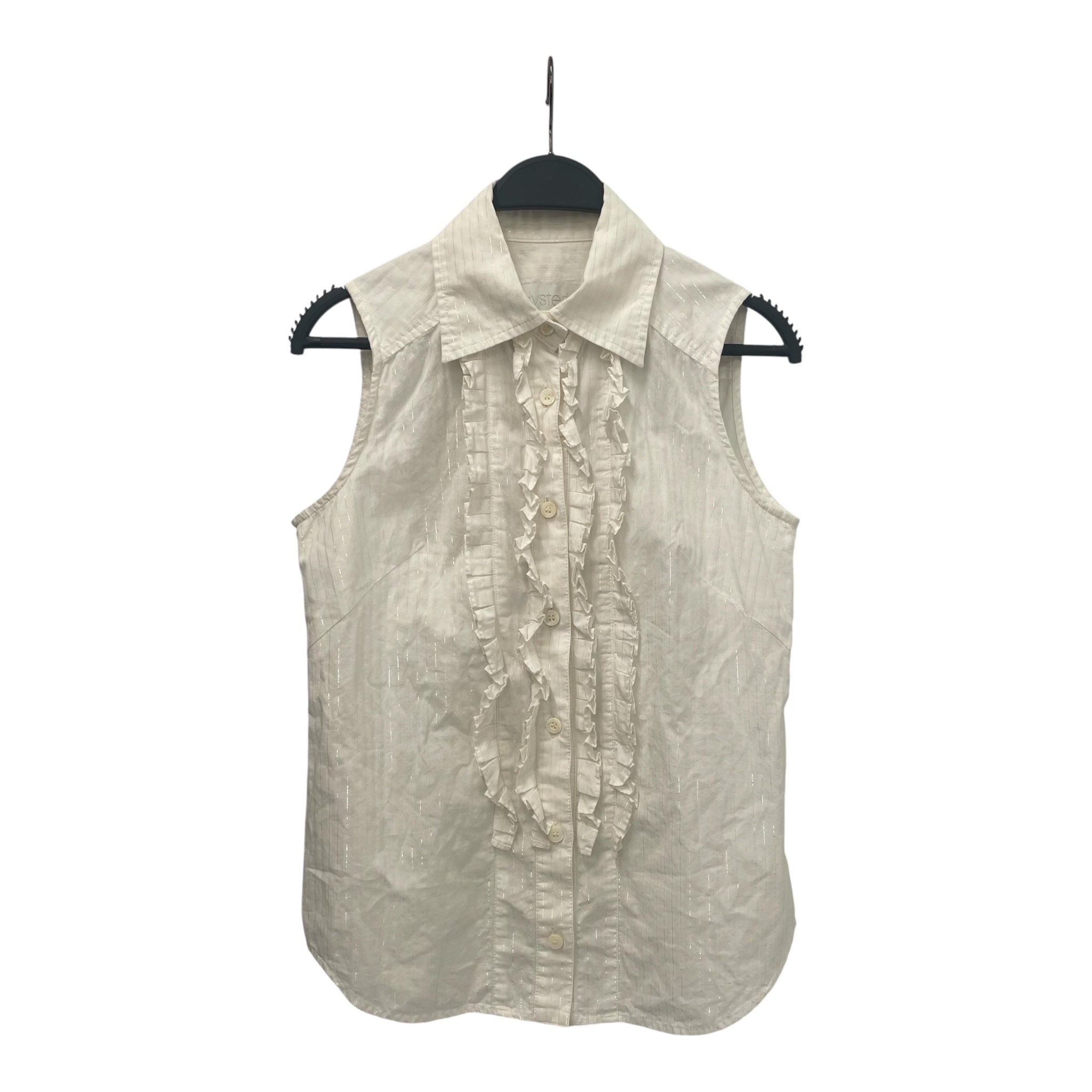 HYSTERIC GLAMOUR/SL Shirt/Cotton/WHT/STRIPES N RUFFLES ALONG BUTTON view 1