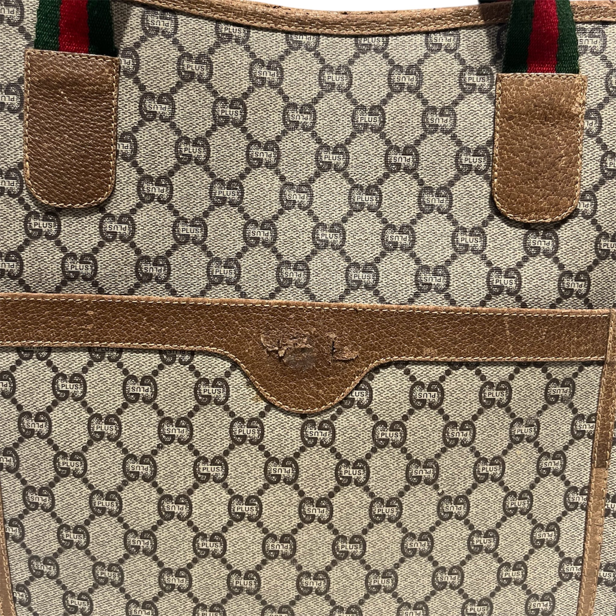 GUCCI PLUS/Hand Bag/Monogram/Leather/KHK/RED & GREEN HANDLES view 4