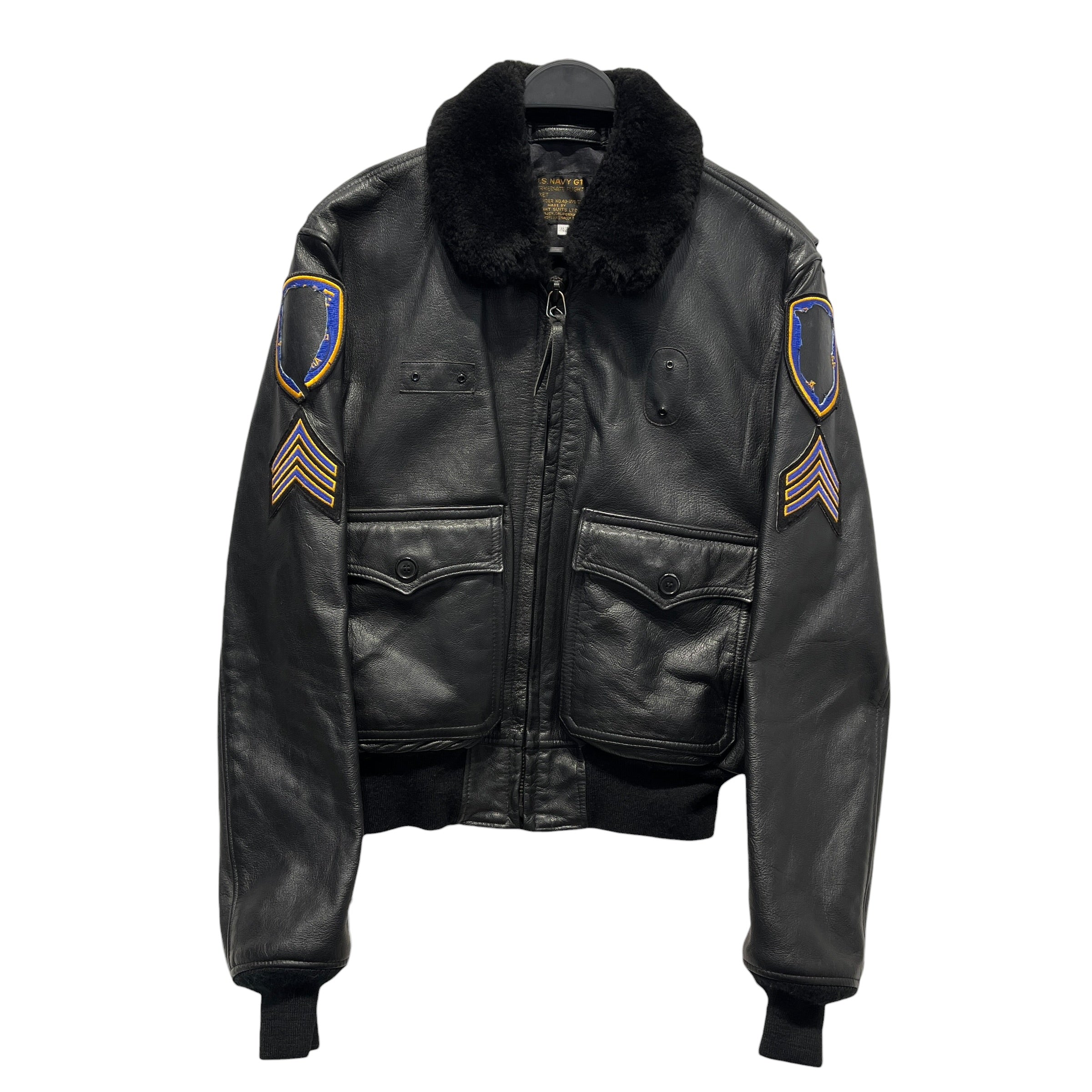 US.NAVY/Leather Jkt/42/Leather/BLK/cut off patches view 1