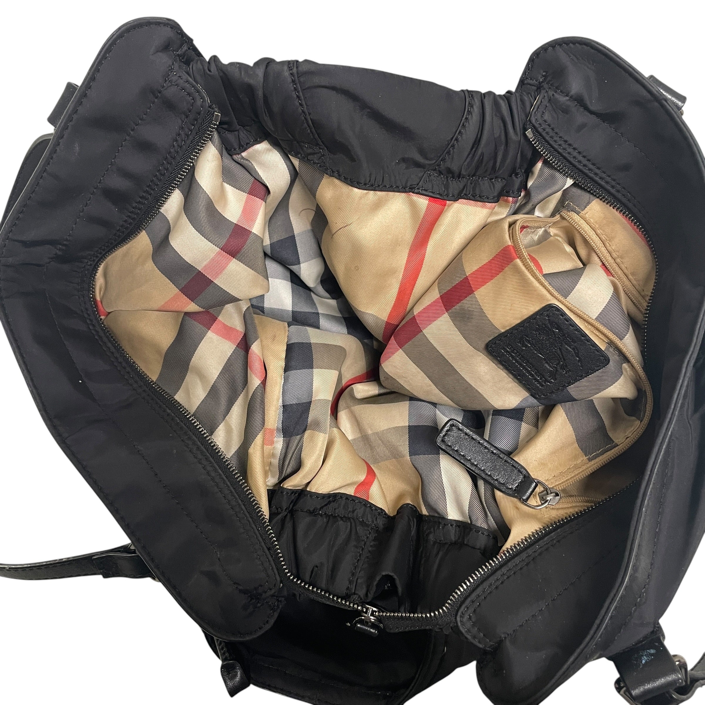 BURBERRY LONDON/Bag/Cotton/BLK/cinched sides/plaid inside view 3