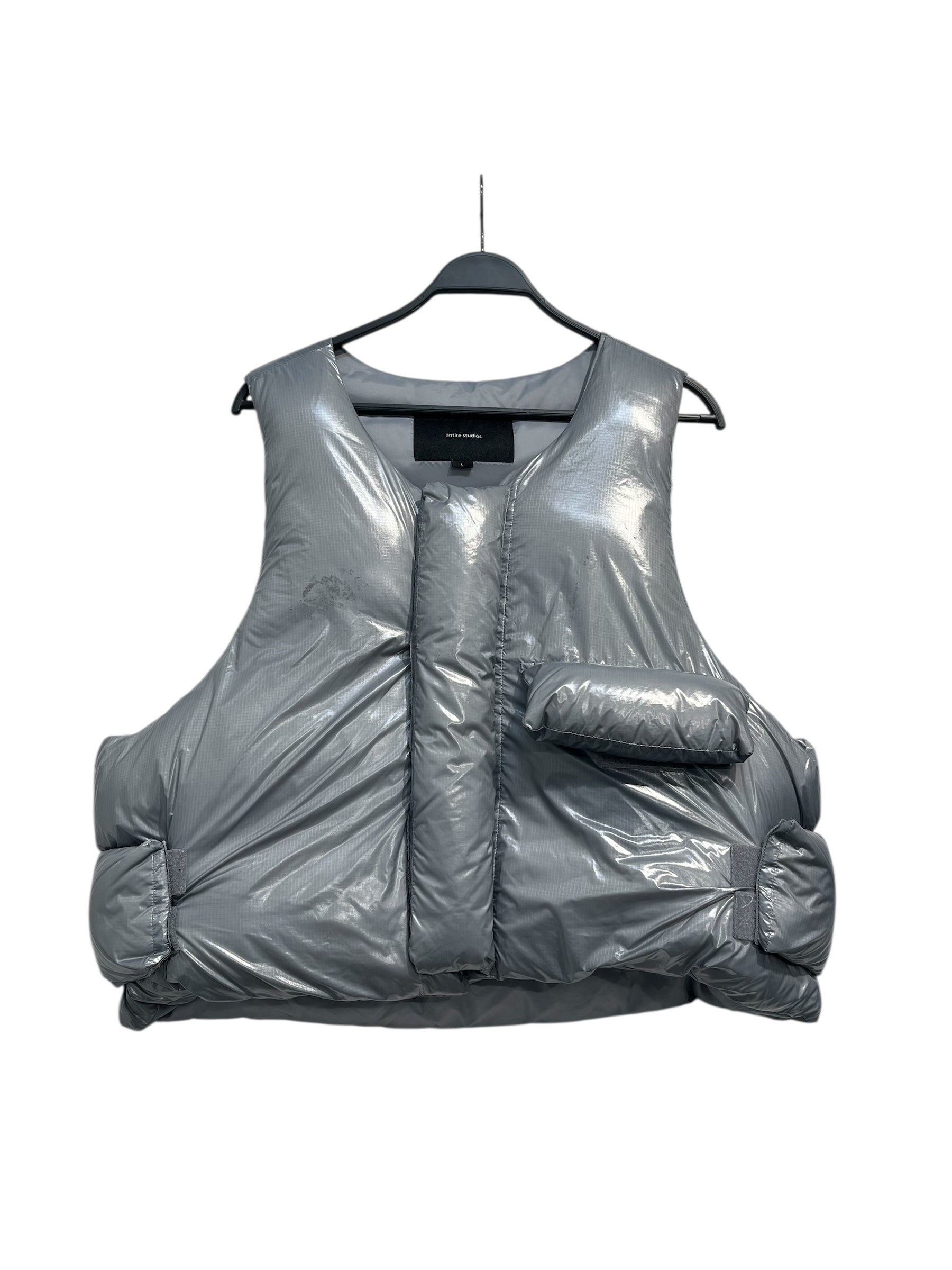 entire studios/Puffer Vest/L/Nylon/GRY/zip up velcro pocket view 1