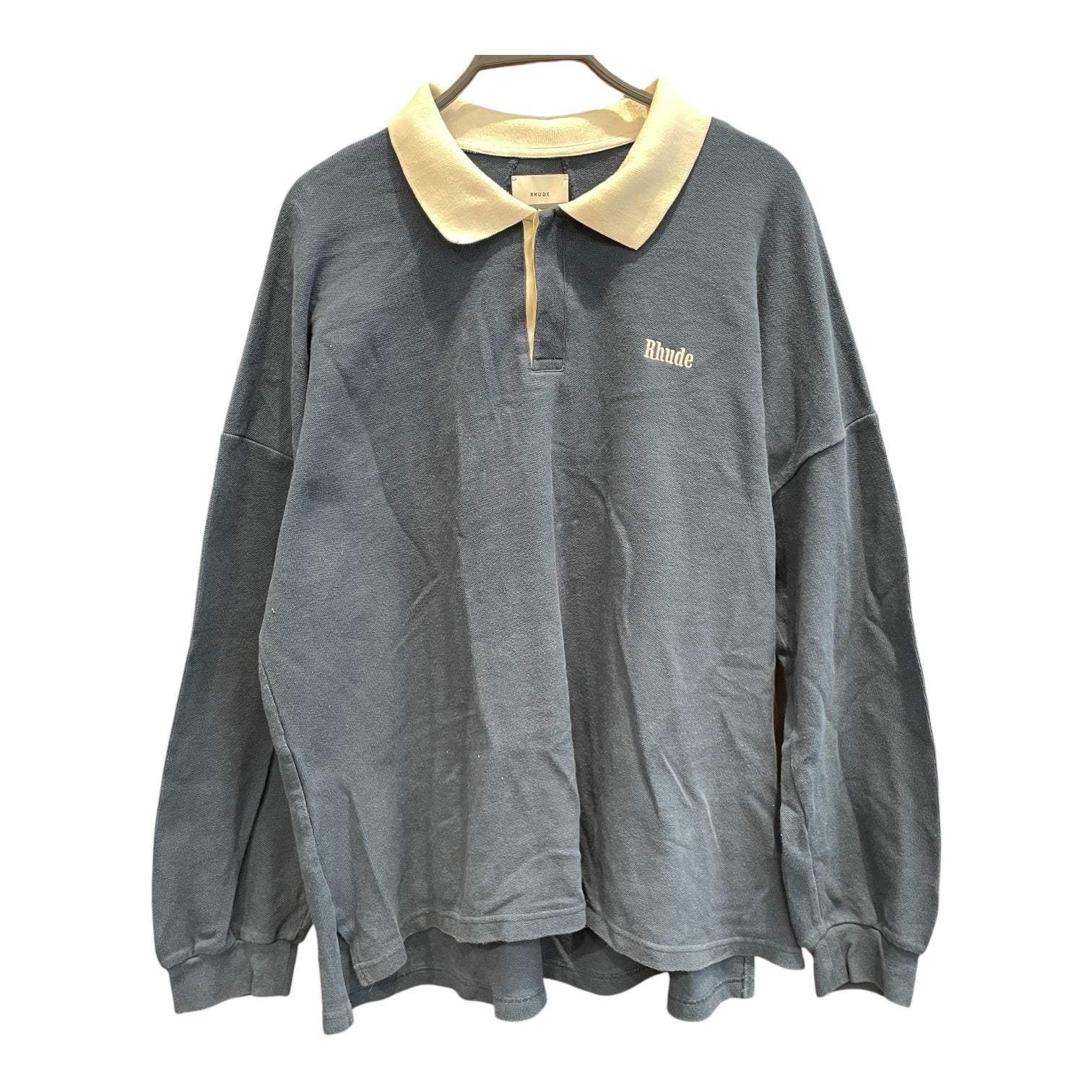 RHUDE/LS Shirt/XL/Cotton/BLU/long sleeve polo, white logo view 1