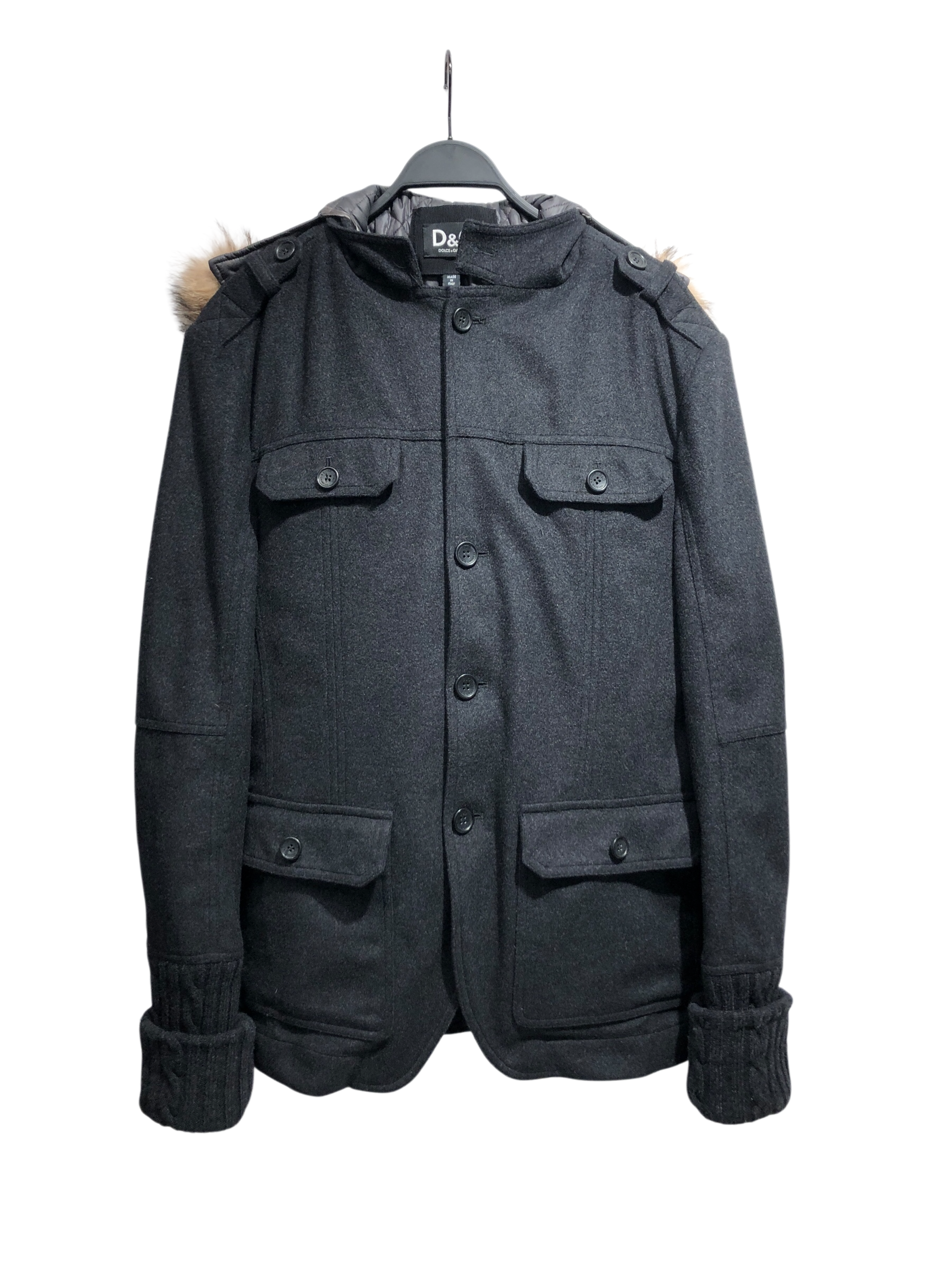 DOLCE&GABBANA/Coat/54/Wool/BLK/2 in 1 fur lined hood coat view 1