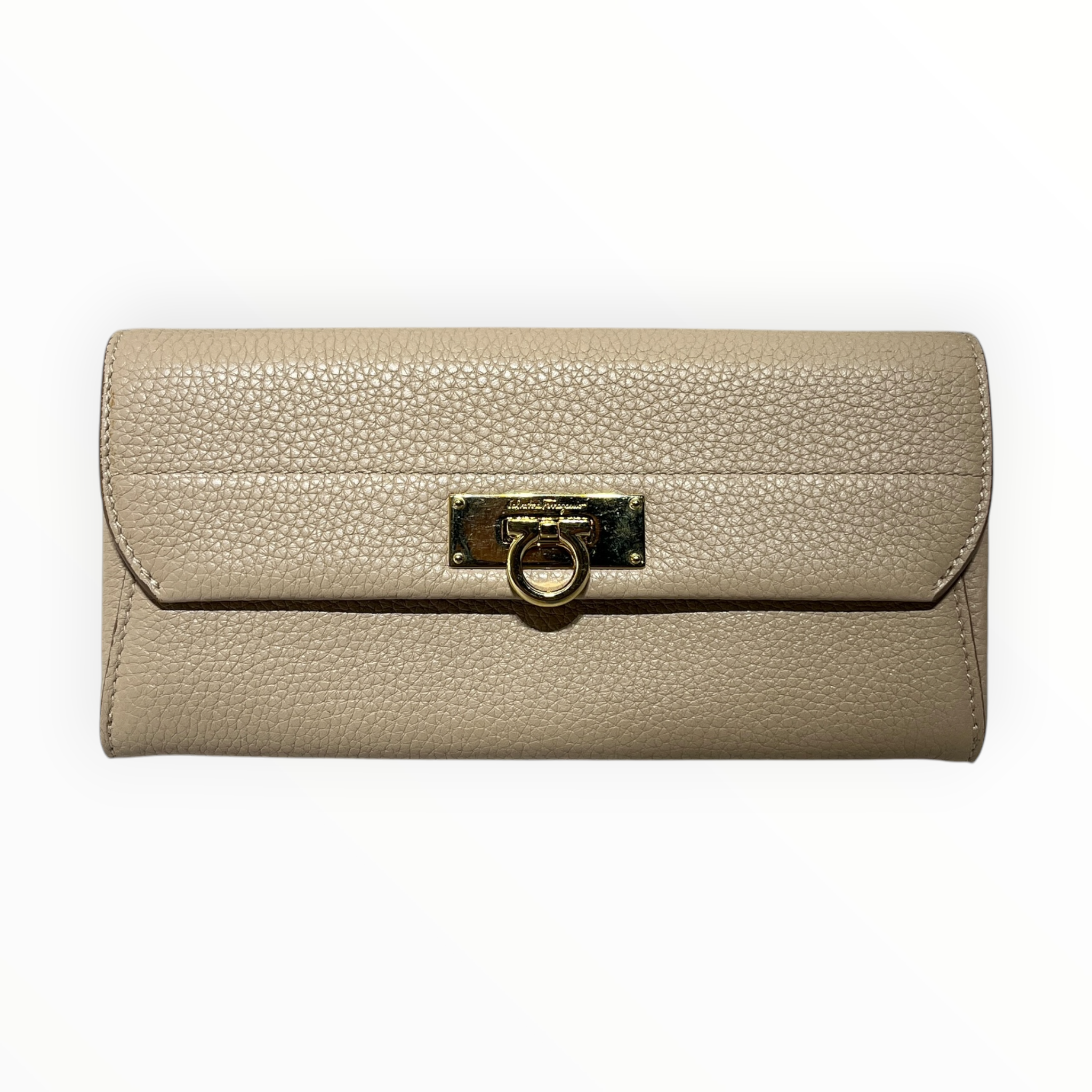 Salvatore Ferragamo/Trifold Wallet/Leather/BEG/L's/logo wallet view 1