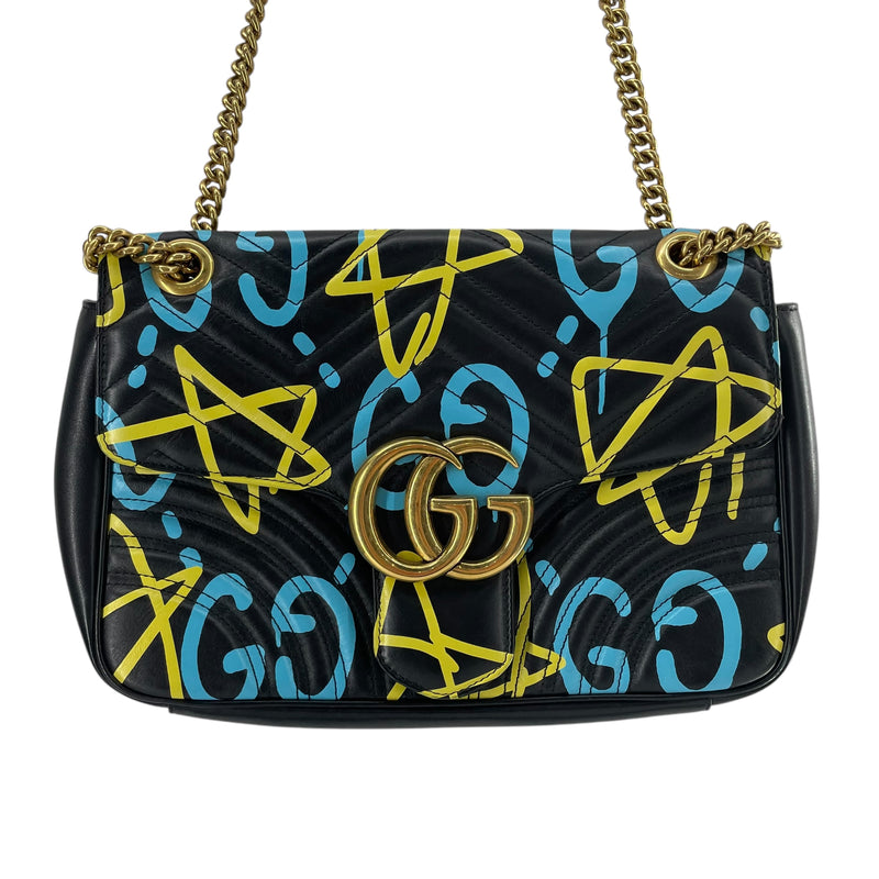 GUCCI/Hand Bag/All Over Print/Leather/BLK/MARMONT DRAWING LOGO