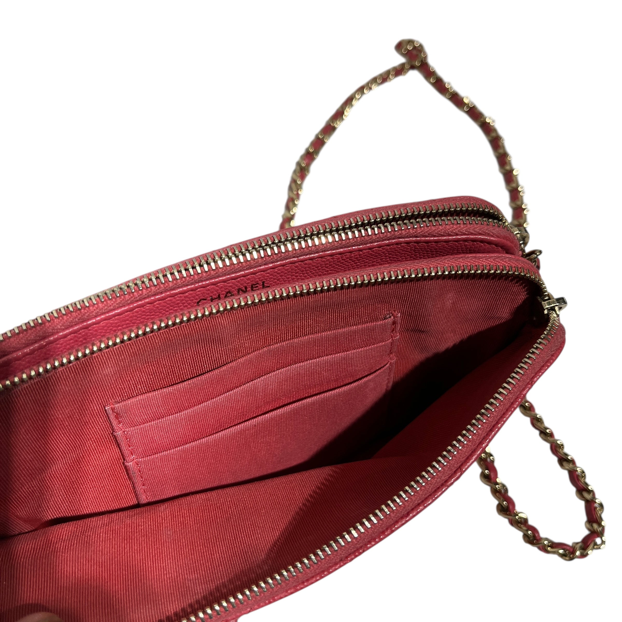 CHANEL/Cross Body Bag/Leather/PNK/CAVIAR DOUBLE ZIP view 6