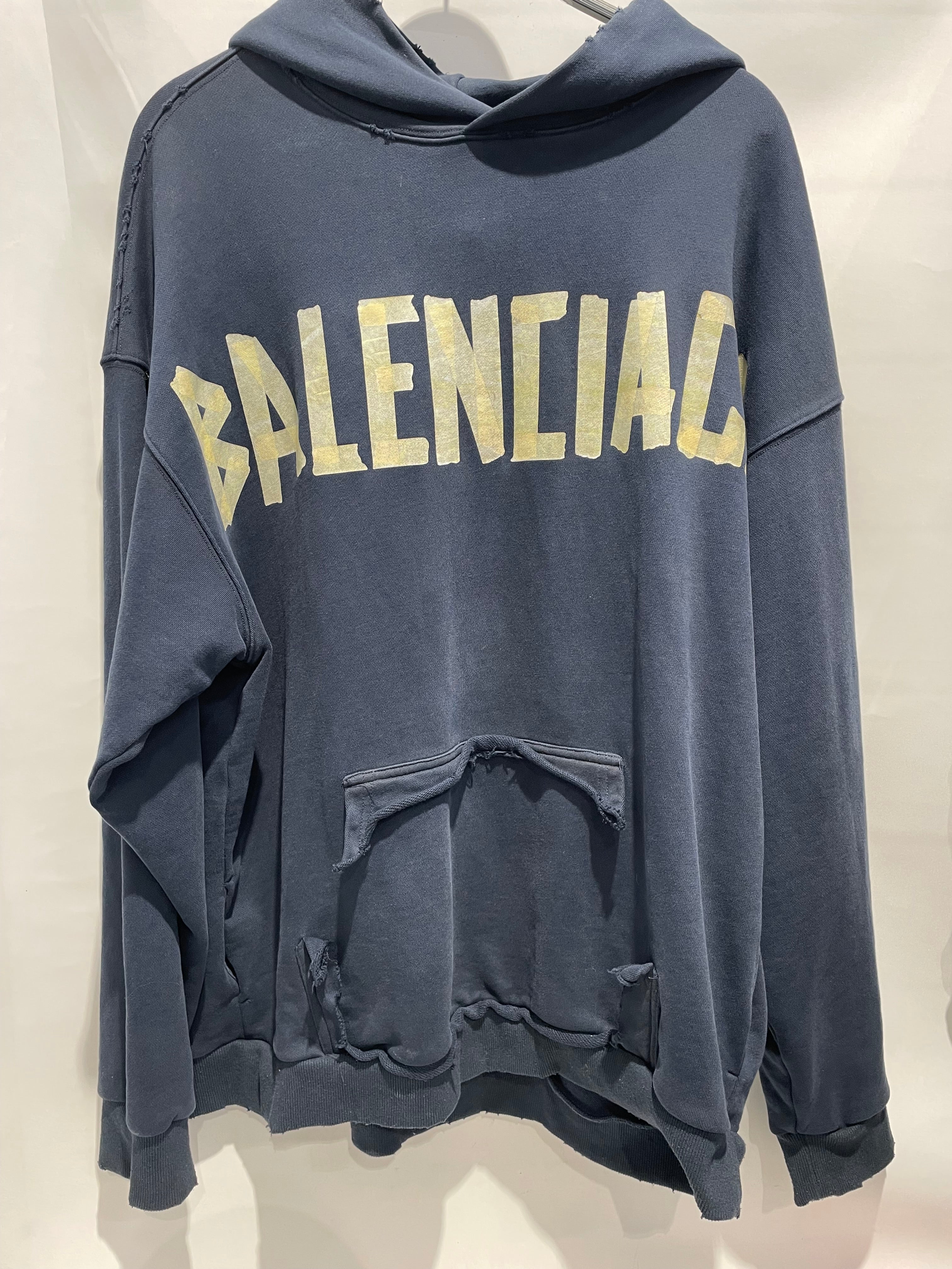 BALENCIAGA/Hoodie/L/Graphic/Cotton/NVY/Tape Type Ripped Pocket view 1