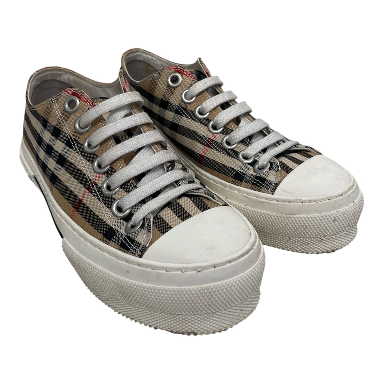 BURBERRY/Low-Sneakers/EU 36.5/Plaid/Cotton/BEG/CANVAS PRINTED SNEAKERS view 1