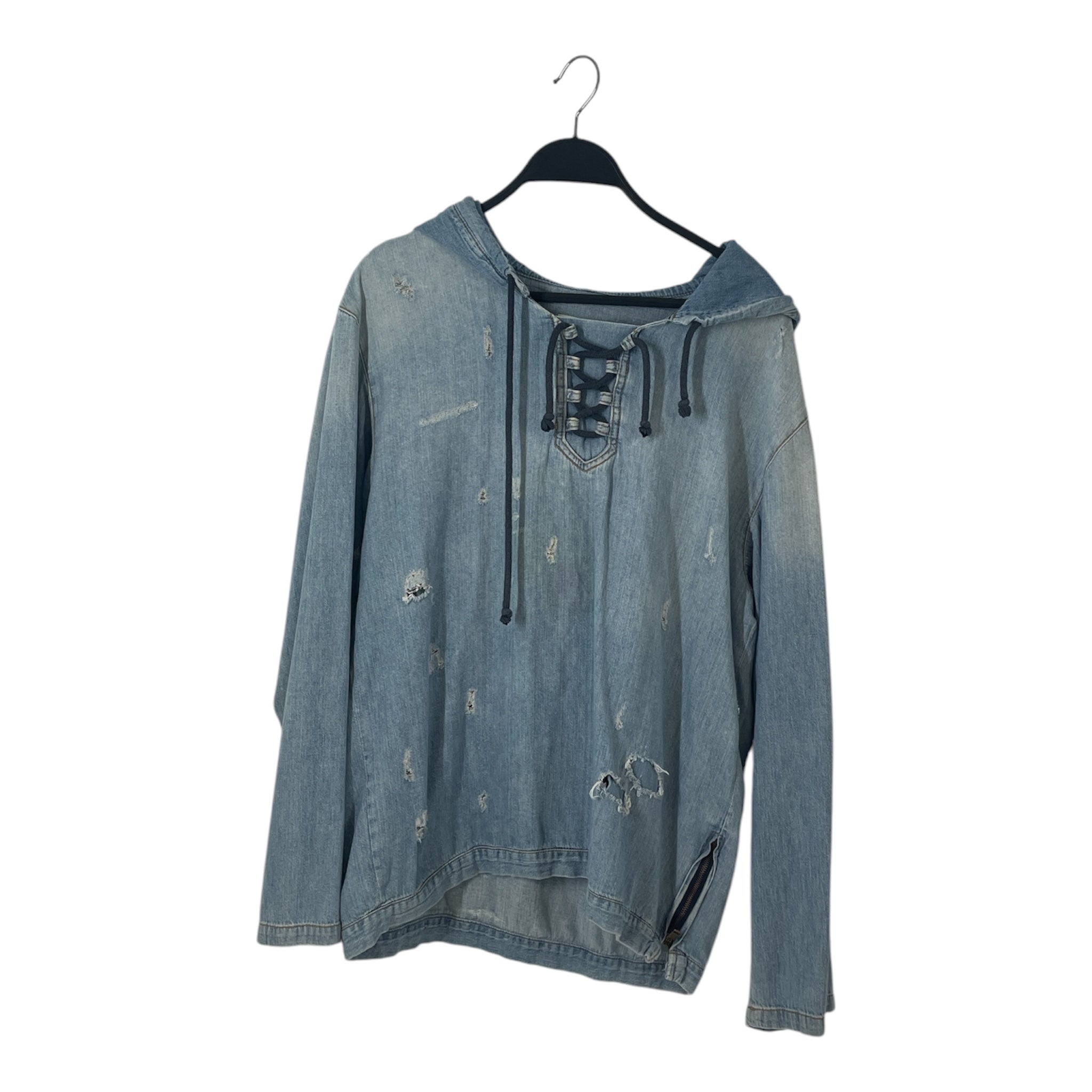 SAINT LAURENT/Hoodie/S/Denim/BLU/LACE UP DISTRESSED 2018 view 1