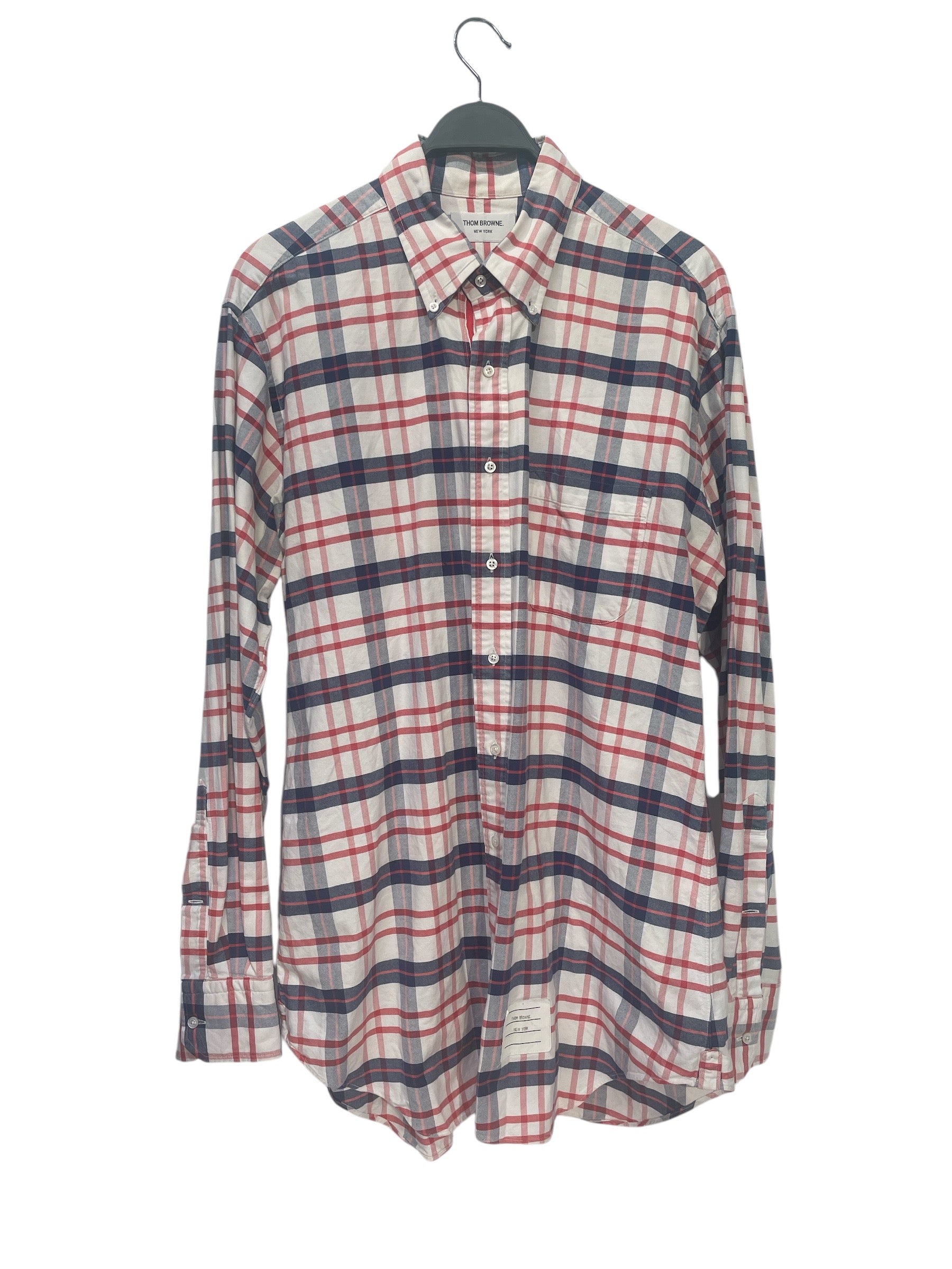 THOM BROWNE. NEW YORK/LS Shirt/5/Cotton/WHT/Plaid/WHT/NVY/RED PLAID L/S view 1