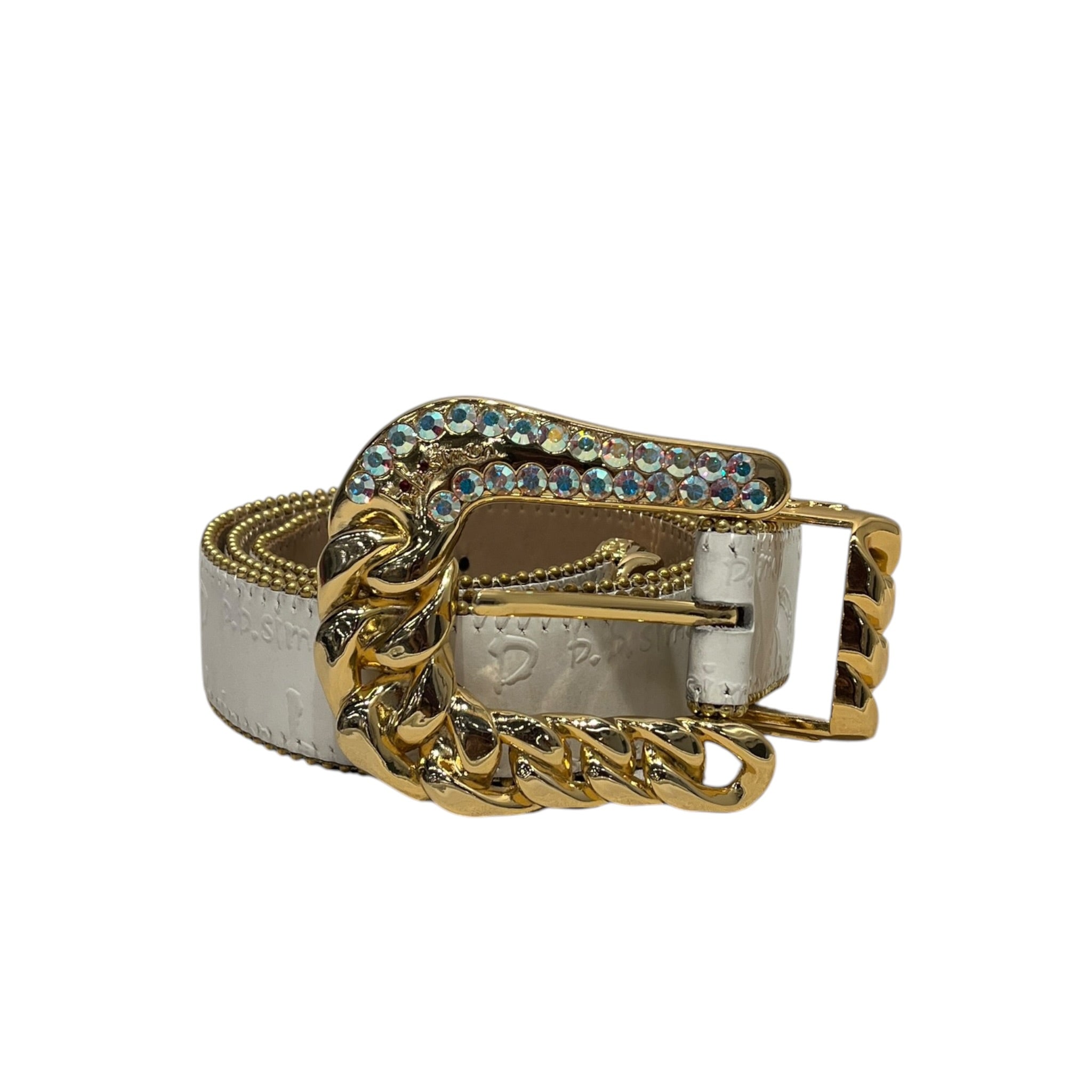 b.b.simon/Belt/Leather/WHT/M's/PRESTIGE GOLD CRYSTAL view 1