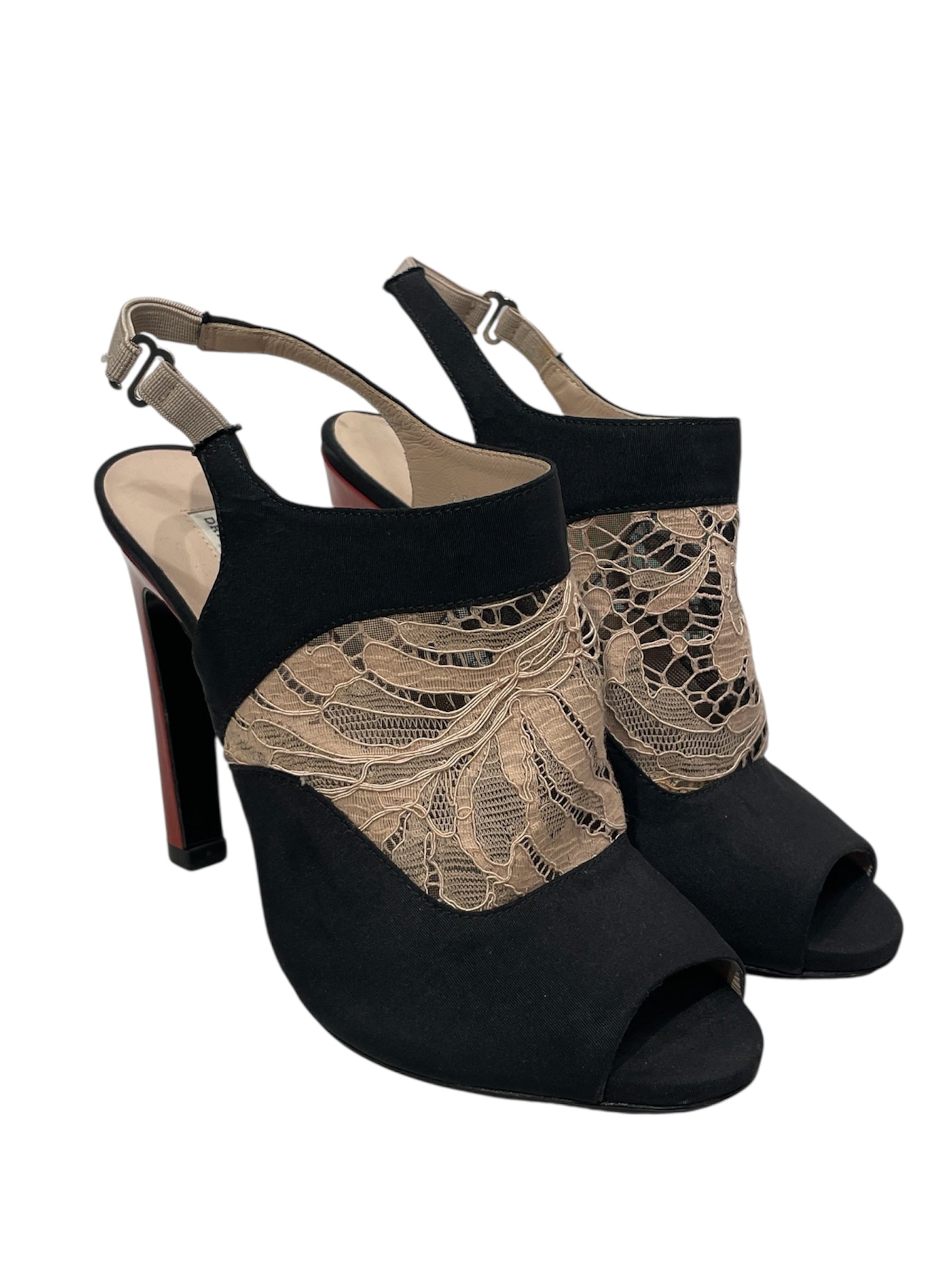 DRIES VAN NOTEN/Heels/EU 35.5/Polyester/BLK/LACE FRONT STRAP BACK HEEL view 1