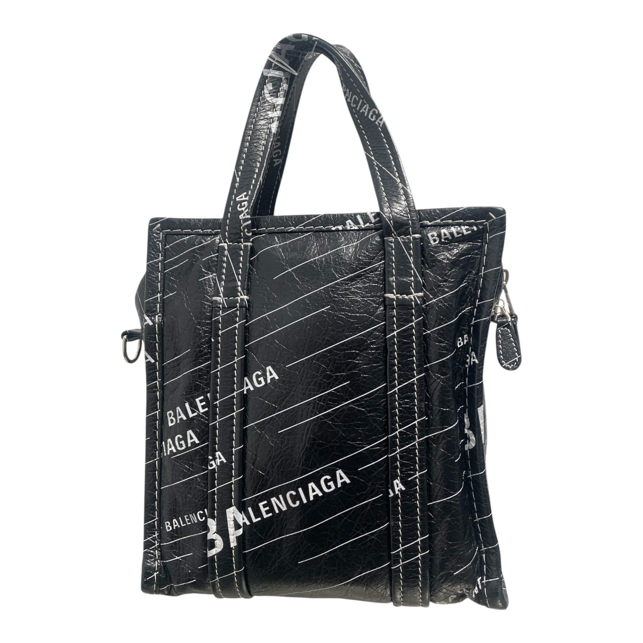 BALENCIAGA/Cross Body Bag/All Over Print/Leather/BLK/Bazar Shopper XS tote bag view 2