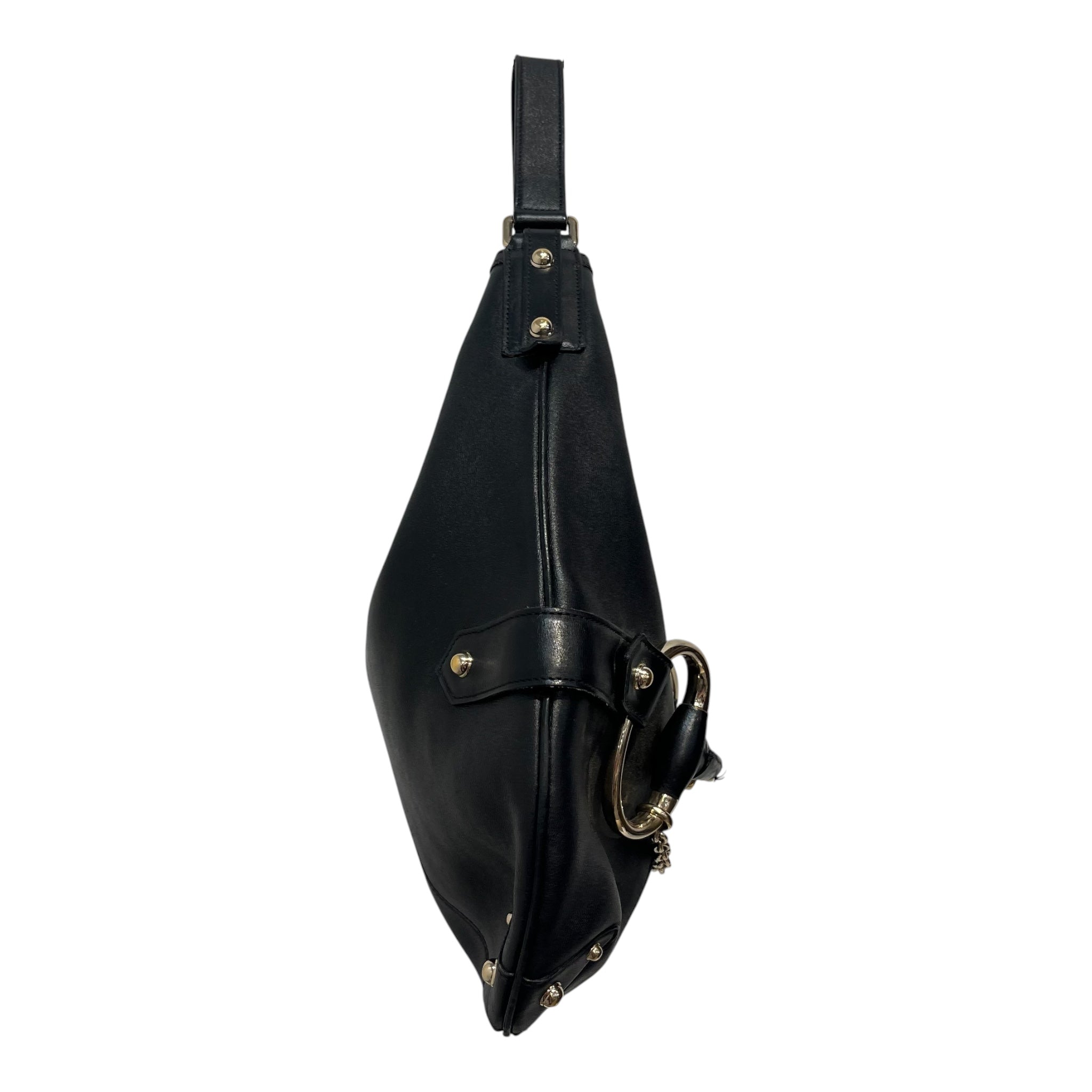 GUCCI/Hand Bag/Leather/BLK/horseshoe front clasp view 3