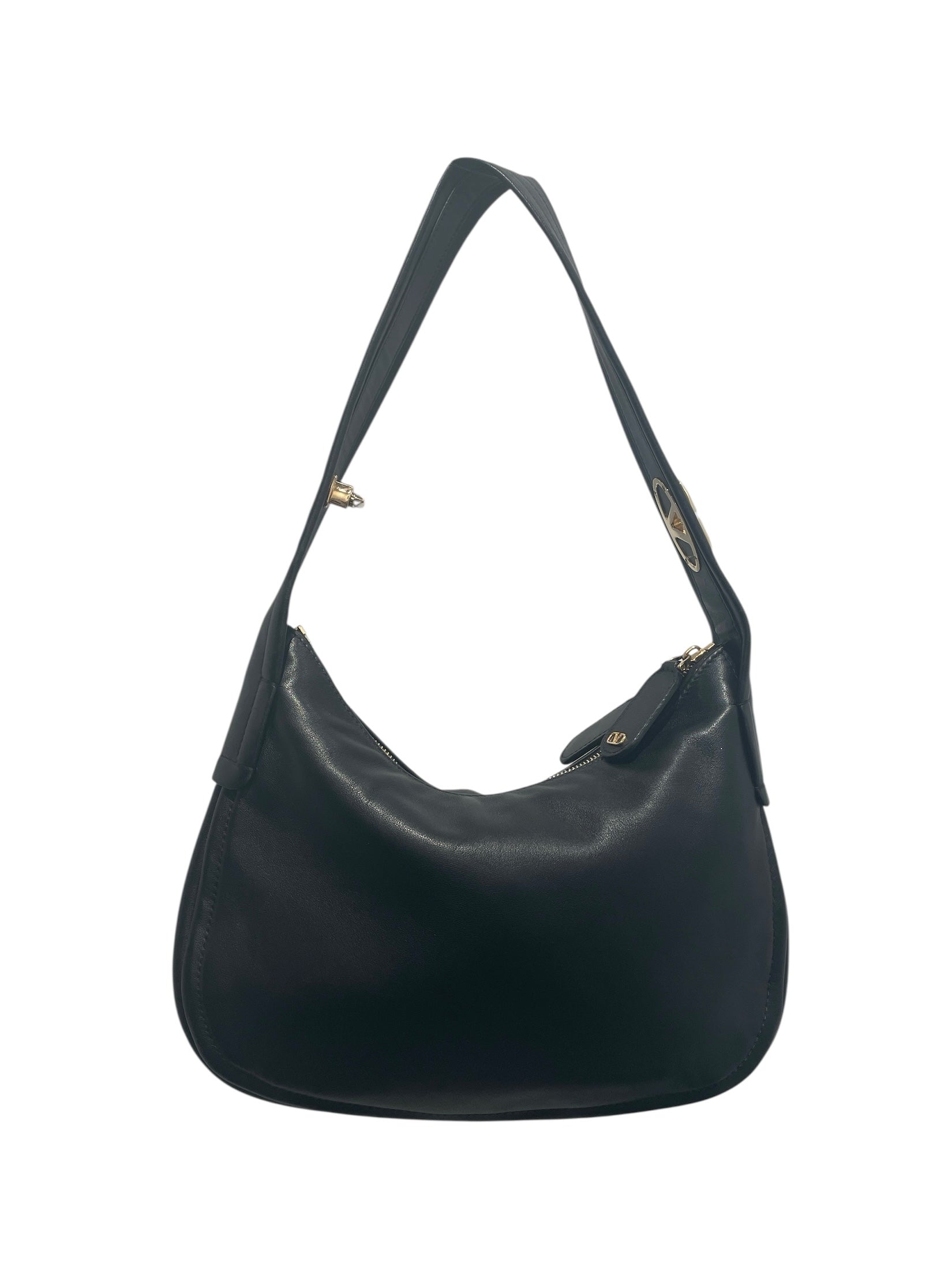 VALENTINO GARAVANI/Hand Bag/Leather/BLK/STUD SIGN HOBO BAG view 1