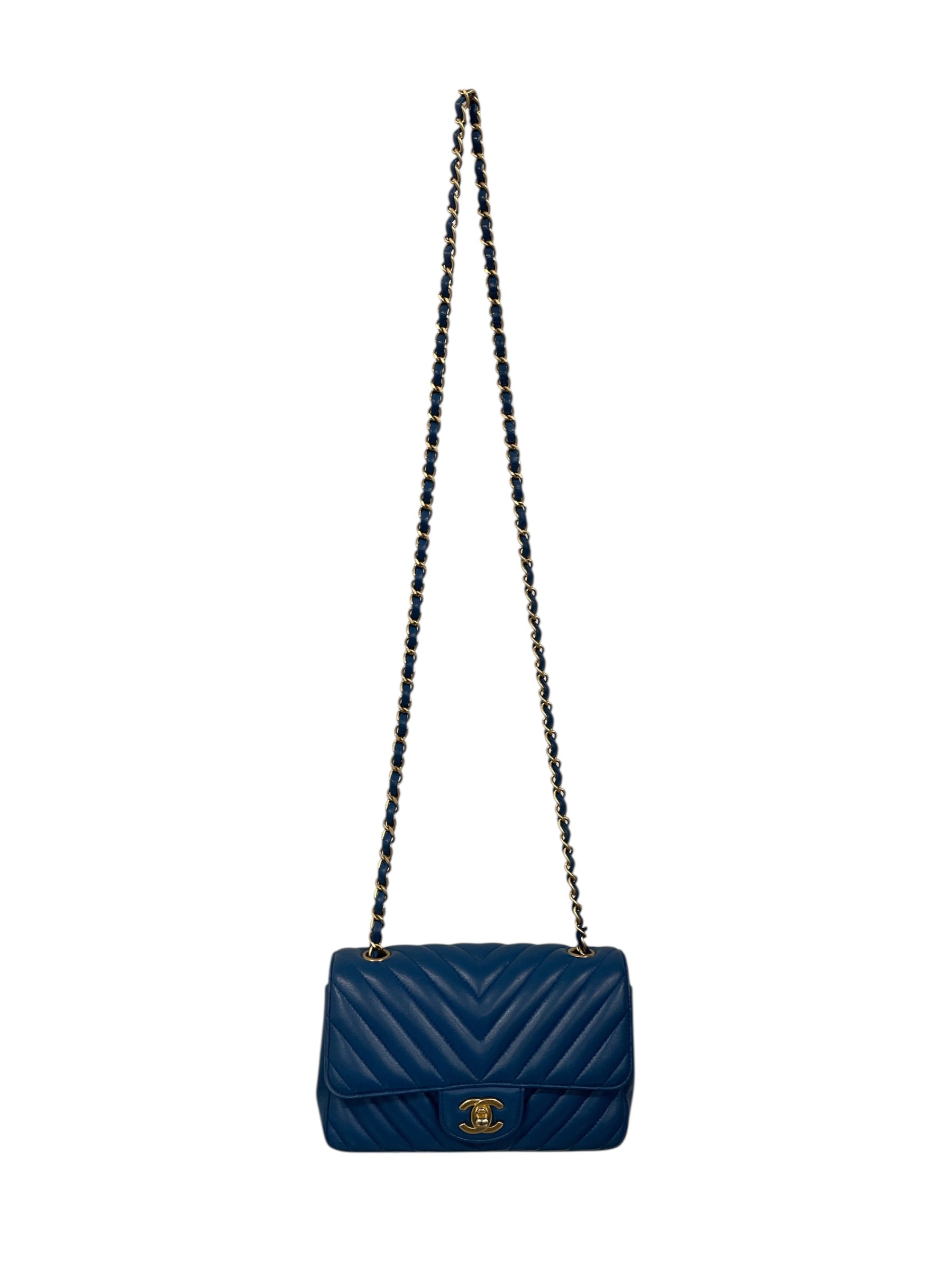 CHANEL/Cross Body Bag/Leather/BLU/mini chevron flap view 1
