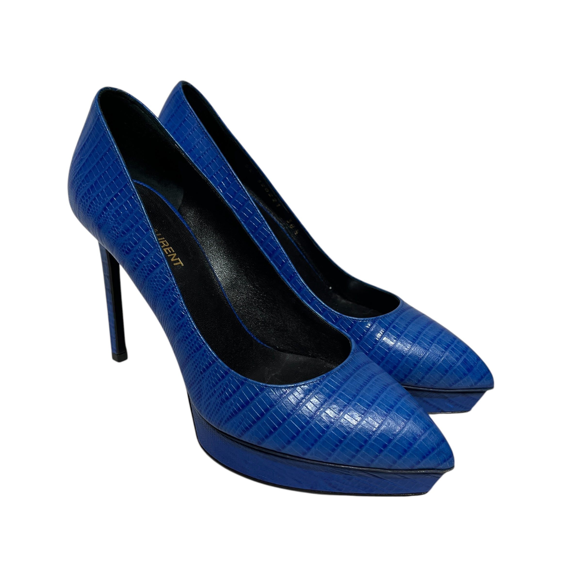 SAINT LAURENT/Heels/EU 38.5/Animal Pattern/Leather/BLU/Pointed-Toe/SNAKESKIN PRINT view 1