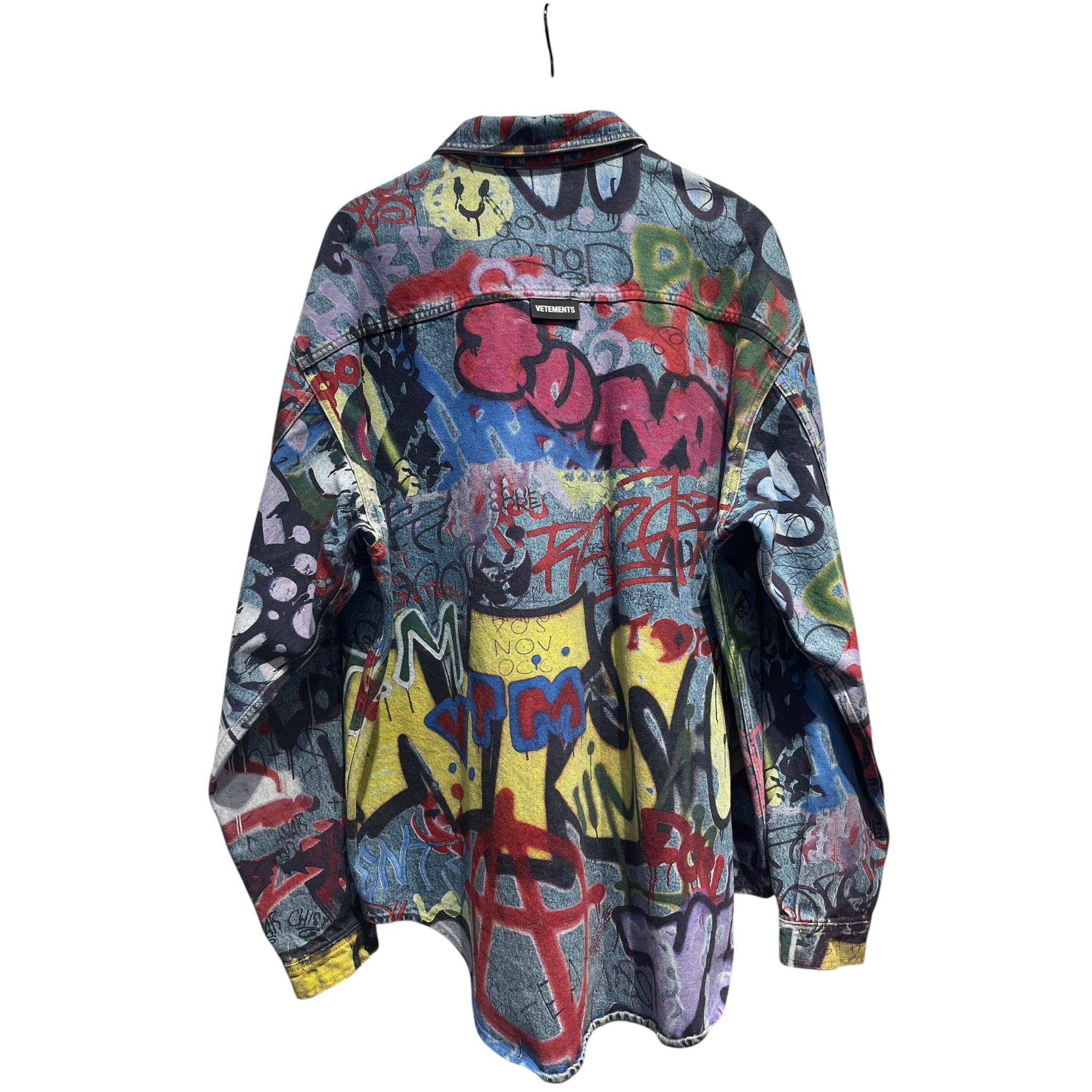 VETEMENTS/LS Shirt/L/Denim/MLT/All Over Print/graffiti view 2