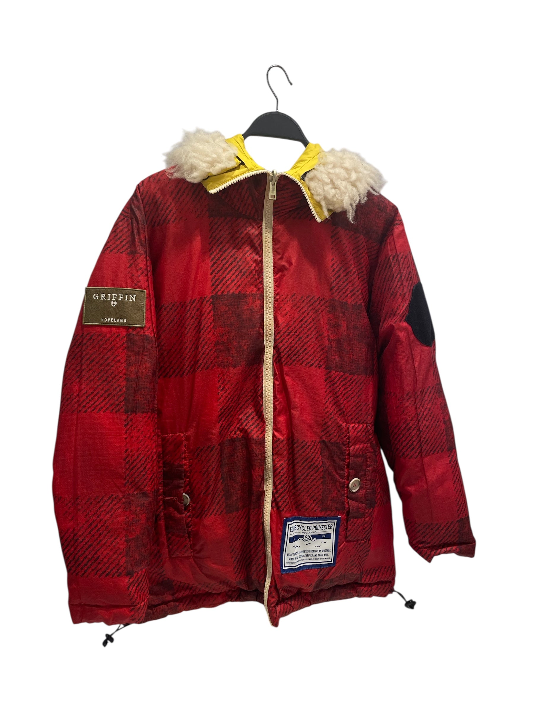 Woolrich/Puffer Jkt/XS/Nylon/RED/Stripe/REVERSIBLE FUR HOOD view 1
