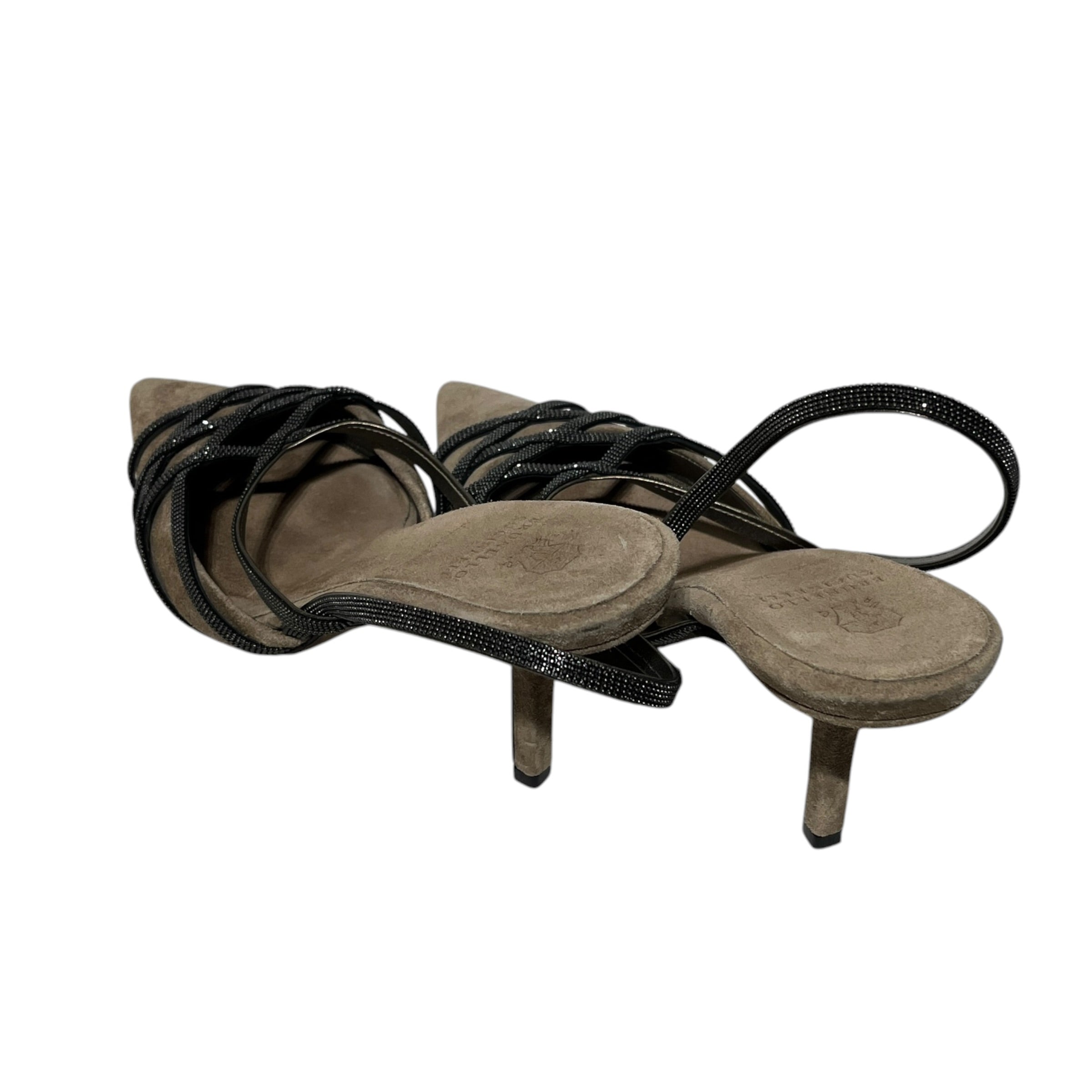 BRUNELLO CUCINELLI/Heels/EU 37/Suede/KHK/Ankle Strap/ALL OVER GEMS view 2