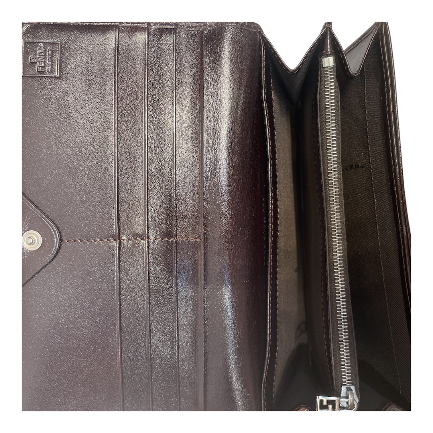 FENDI/Long Wallet/Leather/BRW/L's/coninental, w/ silver logo view 4