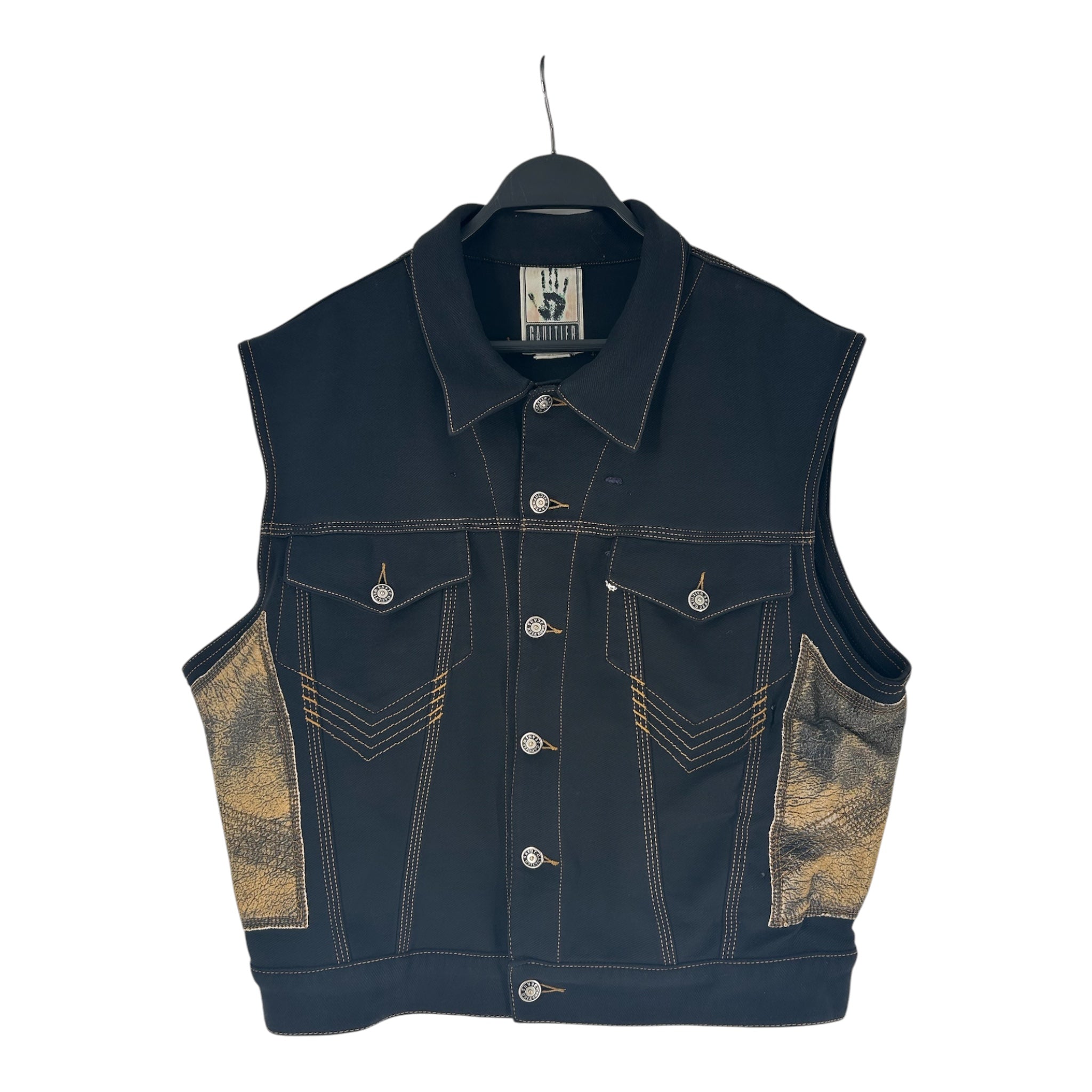 GAULTIER JEAN'S/Vest/Cotton/BLK/LEATHER SIDES GOLD STITCHING view 1