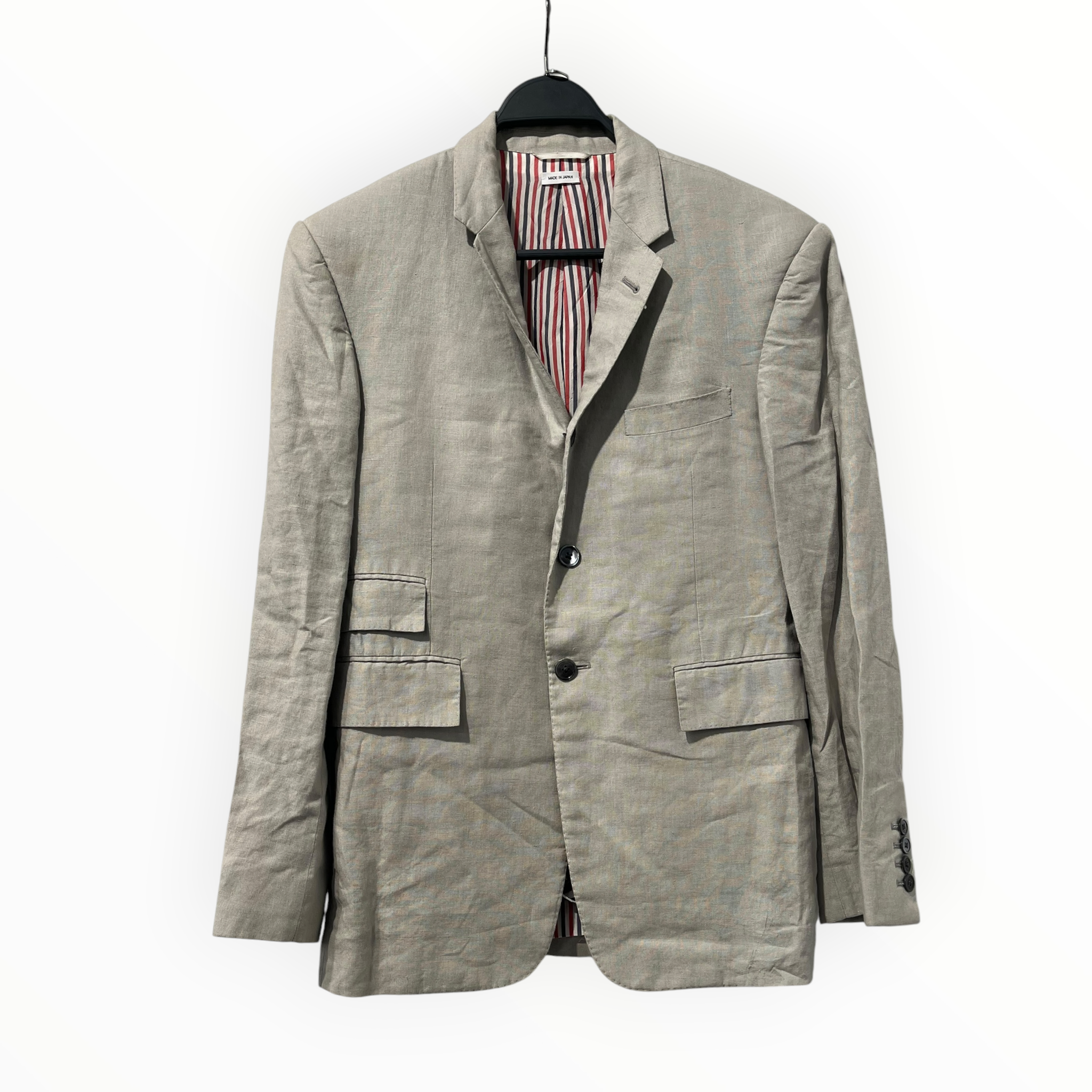 THOM BROWNE. NEW YORK/T&B Set/0/Linen/GRY/PLEATED PANTS W SUSPENDERS view 4