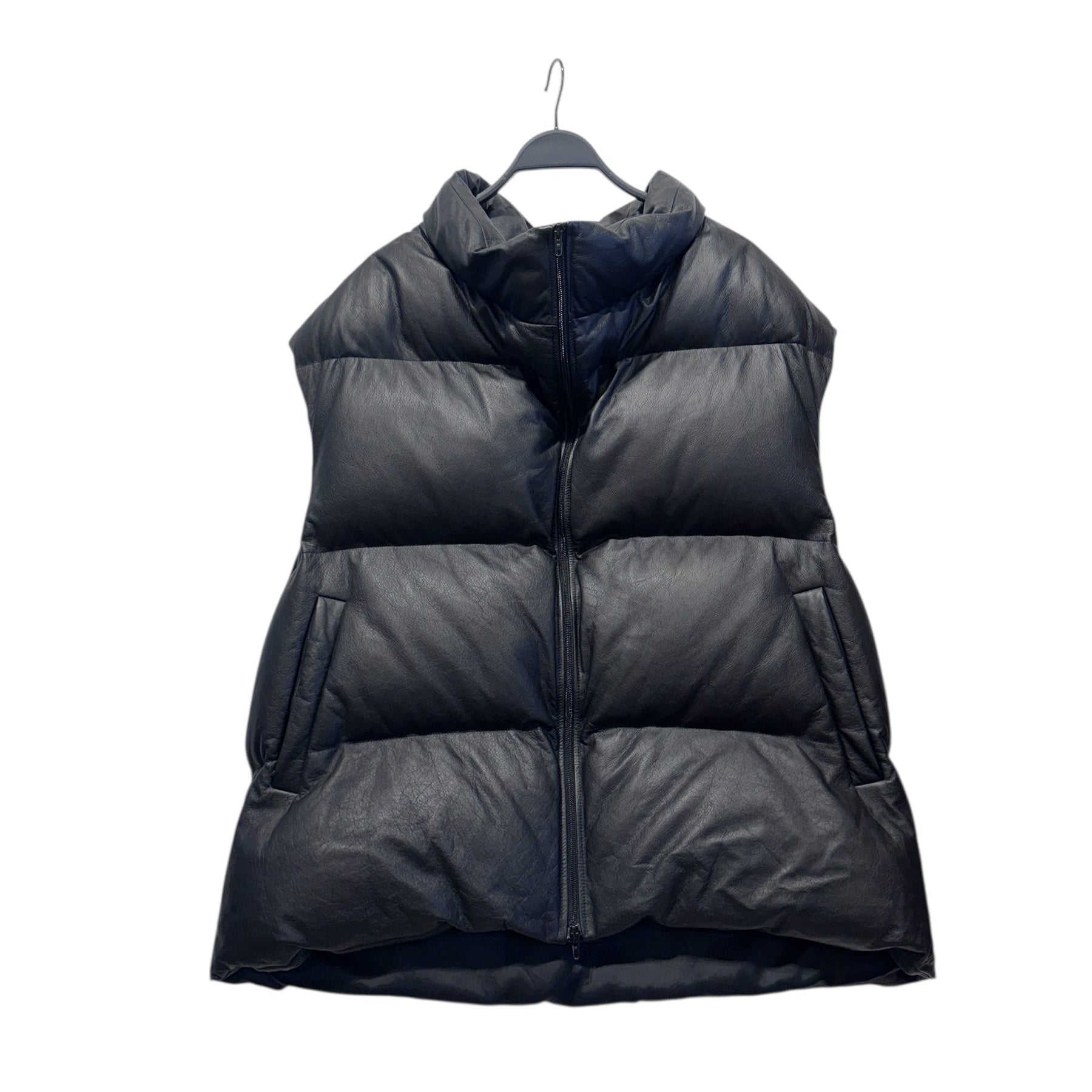 BALENCIAGA/Quilted Vest/XL/Leather/BLK/MOCK COLLAR/ZIPPER SIDE view 1
