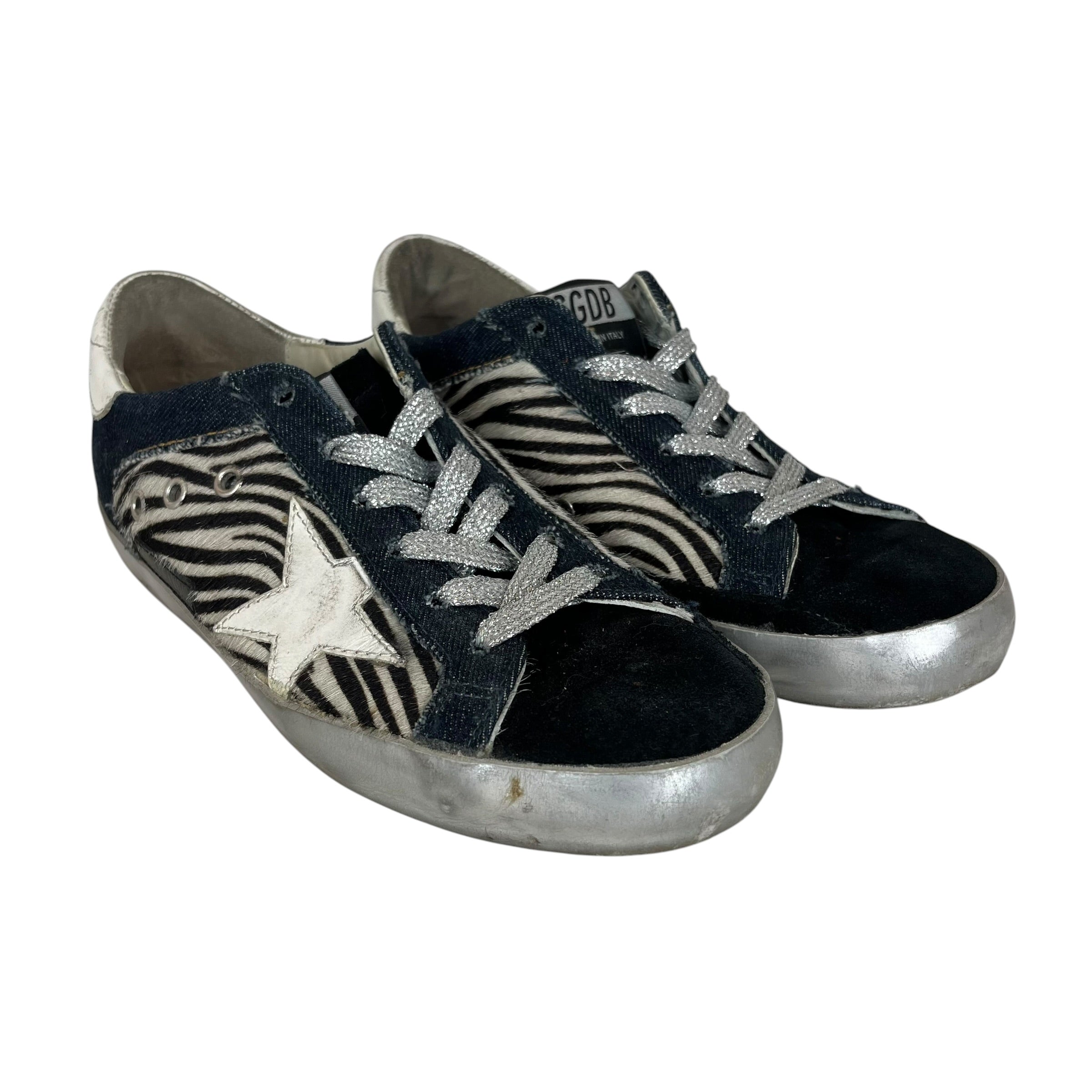GOLDEN GOOSE/Low-Sneakers/EU 38/Animal Pattern/Fake Fur/NVY/ZEBRA/DENIM SUPERSTAR view 1