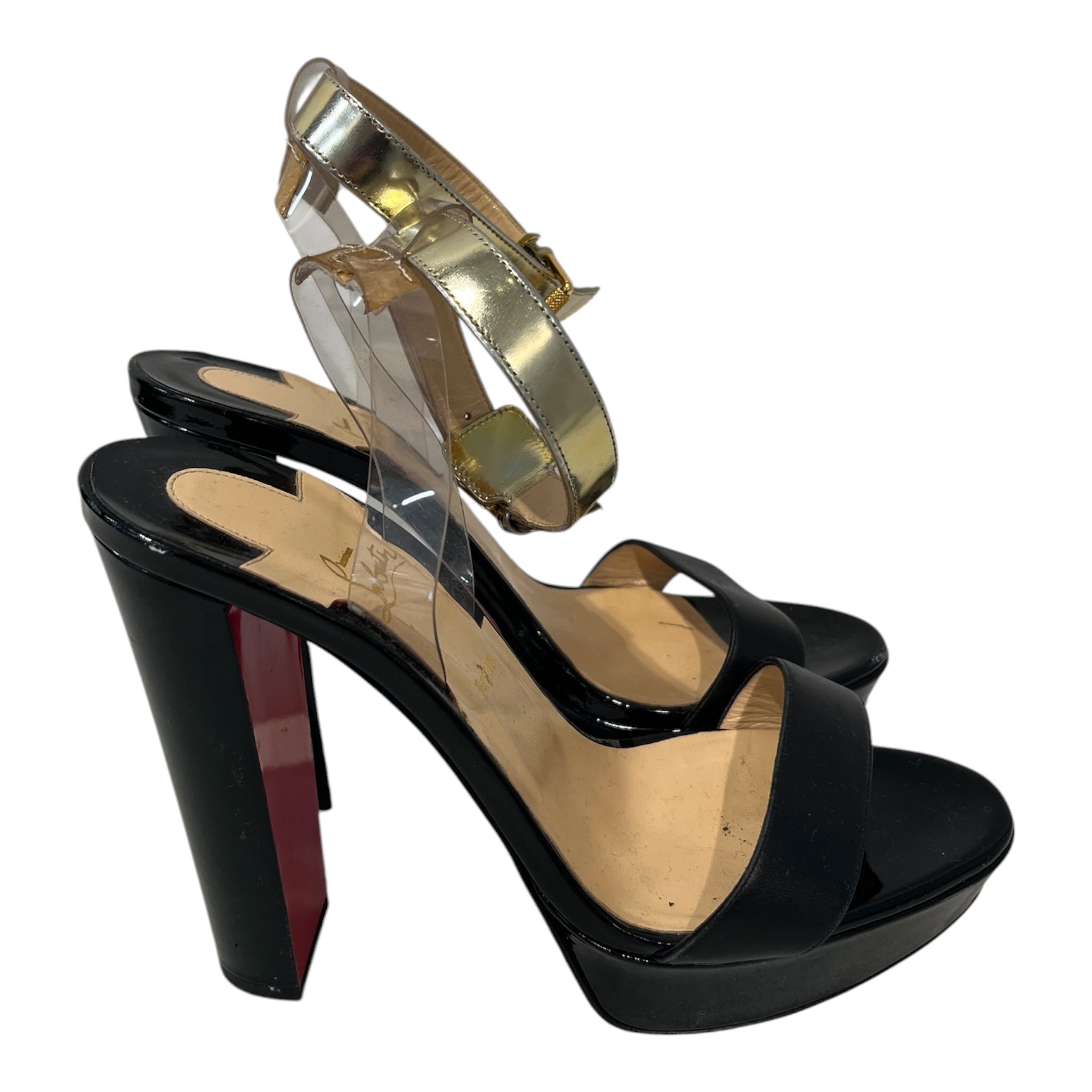 Christian Louboutin/Heels/EU 40/Leather/BLK/Open-Toe/jonatina plat heels view 2