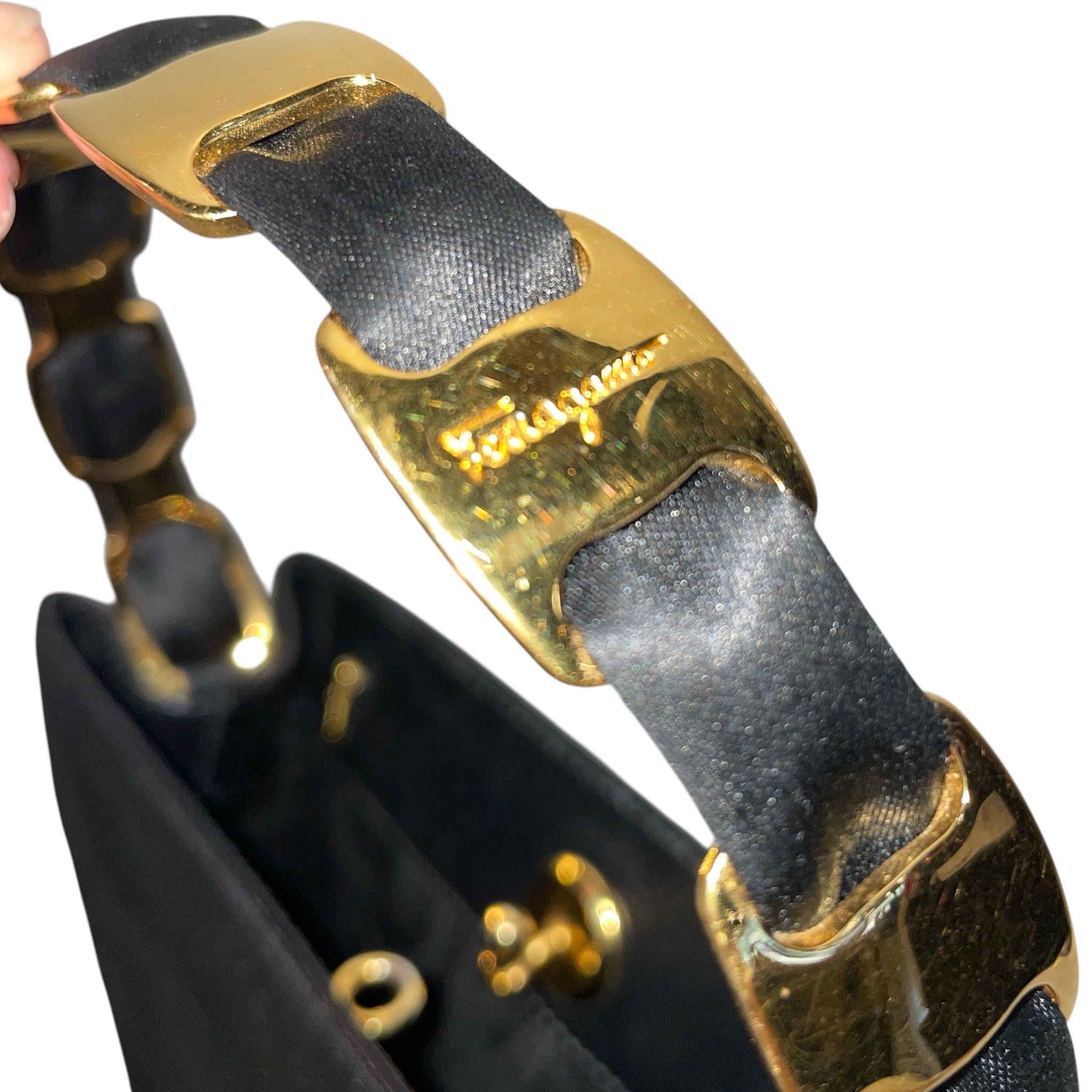 Salvatore Ferragamo/Hand Bag/Nylon/BLK/BLACK RIBBON CHAIN BAG view 5