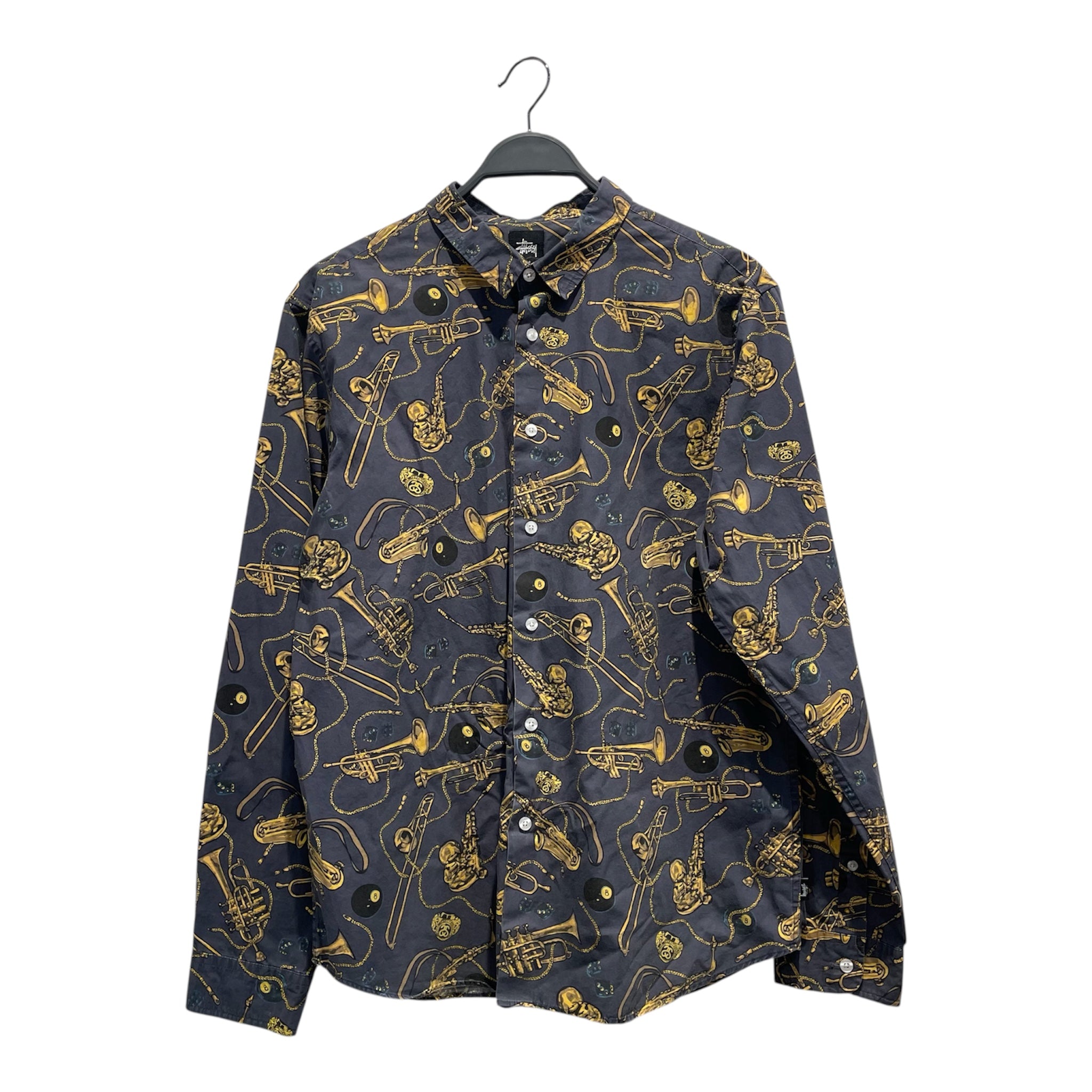 STUSSY/LS Shirt/L/Cotton/IDG/All Over Print/Saxophone view 1