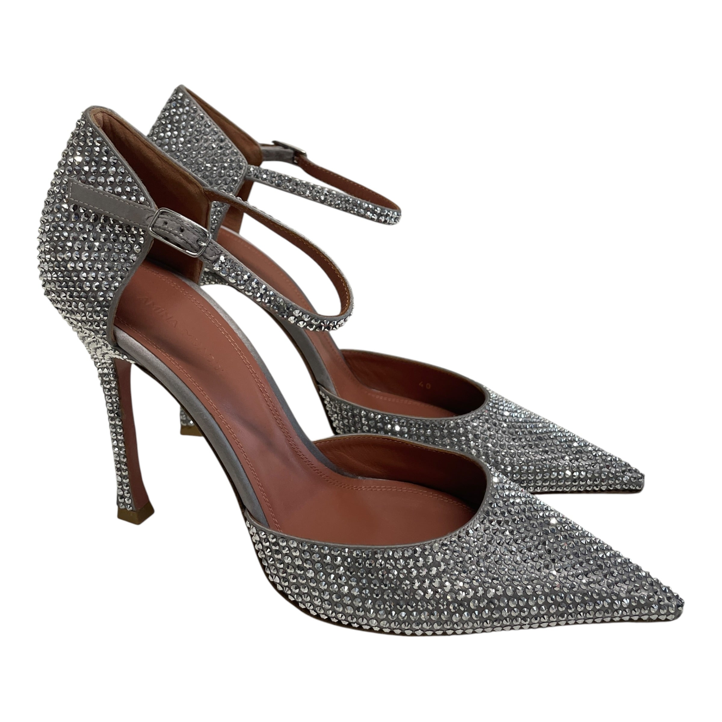 AMINA MUADDI/Heels/EU 40/Leather/SLV/V-Tip/BEDAZZLE ALL OVR view 1