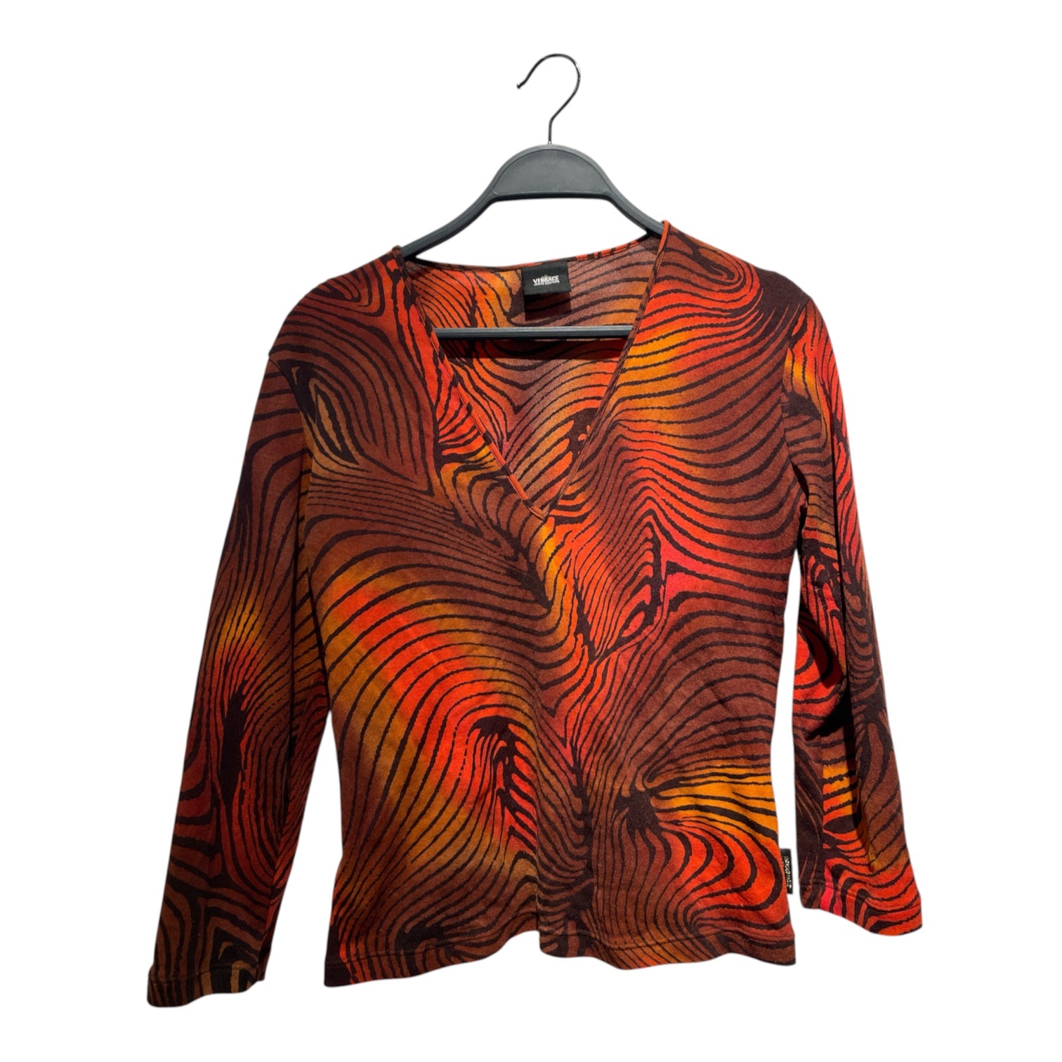 VERSACE JEANS COUTURE/LS Blouse/S/Animal Pattern/Nylon/ORN/1990s SWIRL MESH TOP view 1