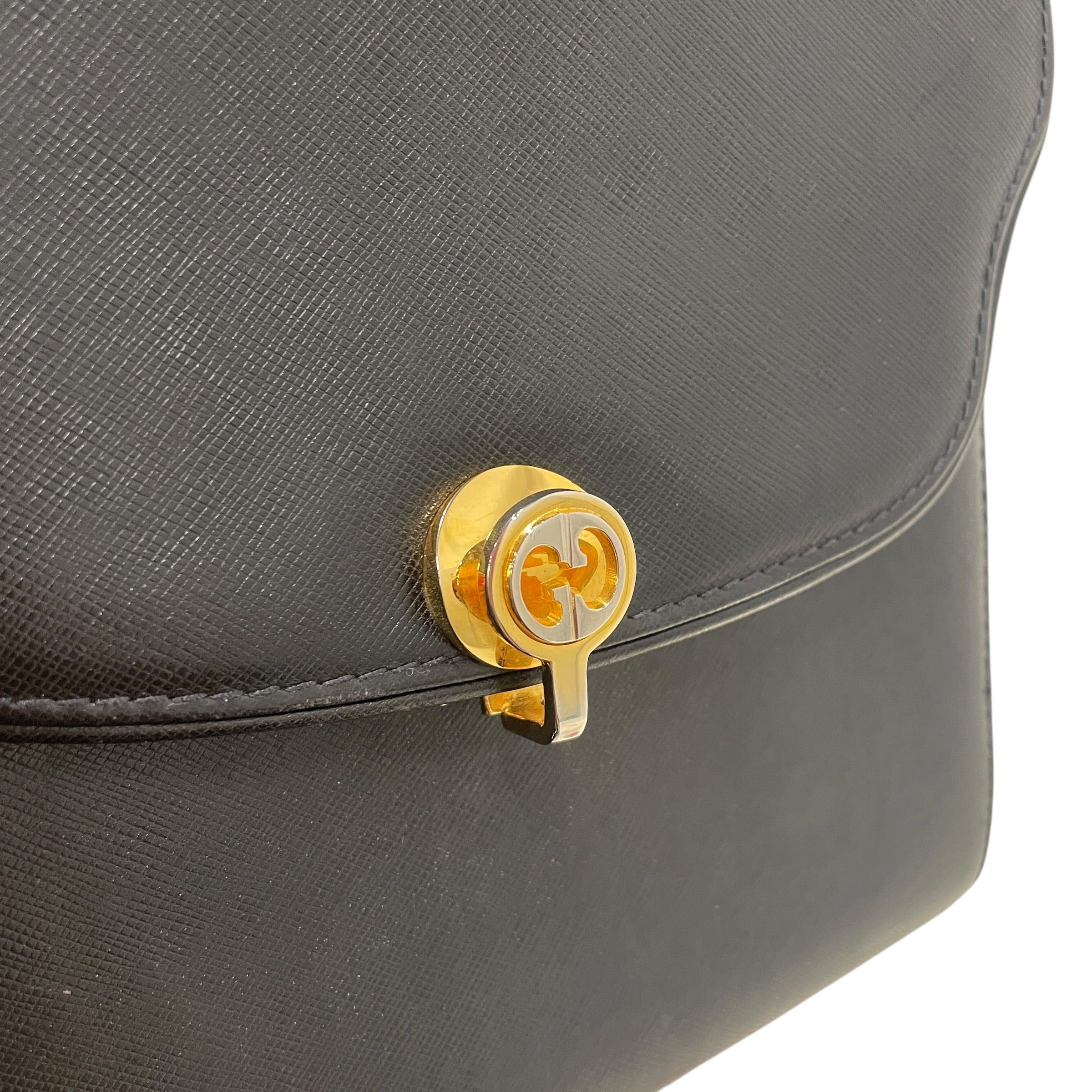 GUCCI/Hand Bag/Leather/BLK/1970s Top Handle Bag view 8