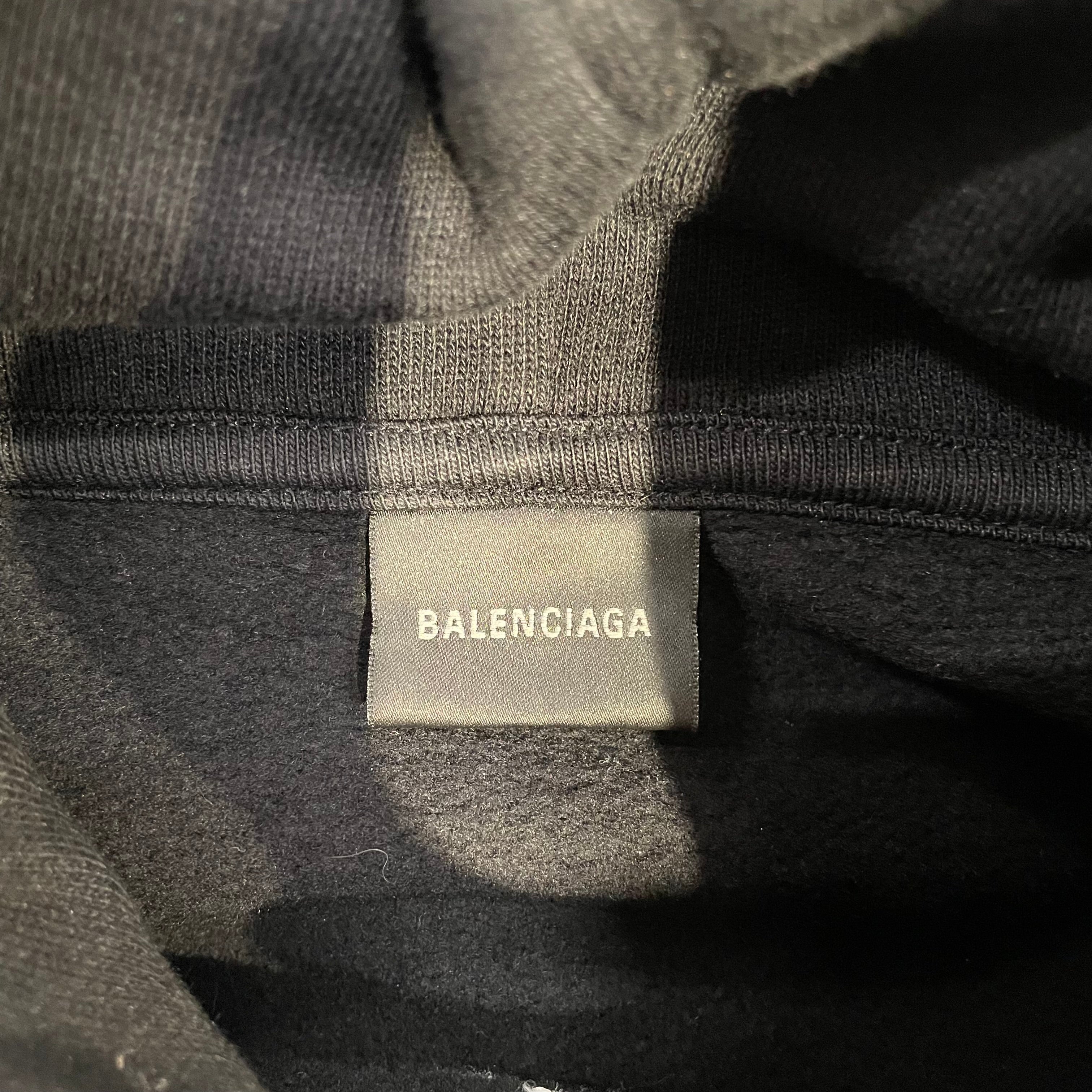 BALENCIAGA/Hoodie/10/Cotton/BLK/Pullover/White Apple on front view 3