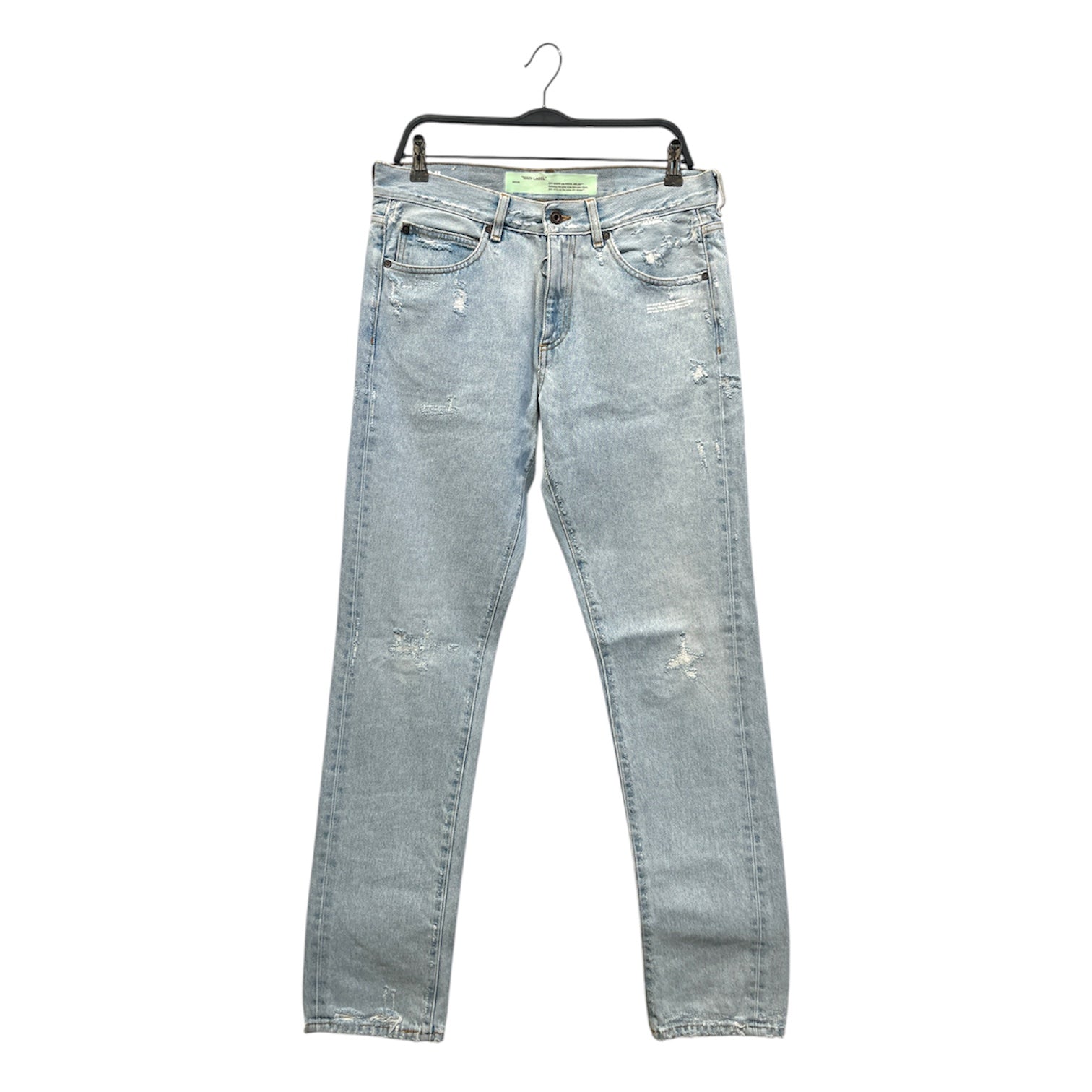 OFF-WHITE/Straight Pants/33/Cotton/BLU/light wash distressed mint log view 1