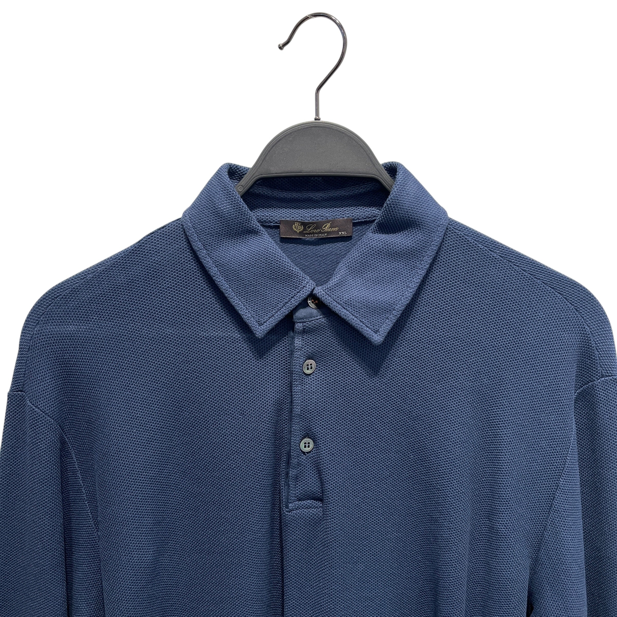 Loro Piana/Polo Shirt/XXL/Cotton/BLU/Pullover/Blue Long Sleeve Polo Shirt view 4