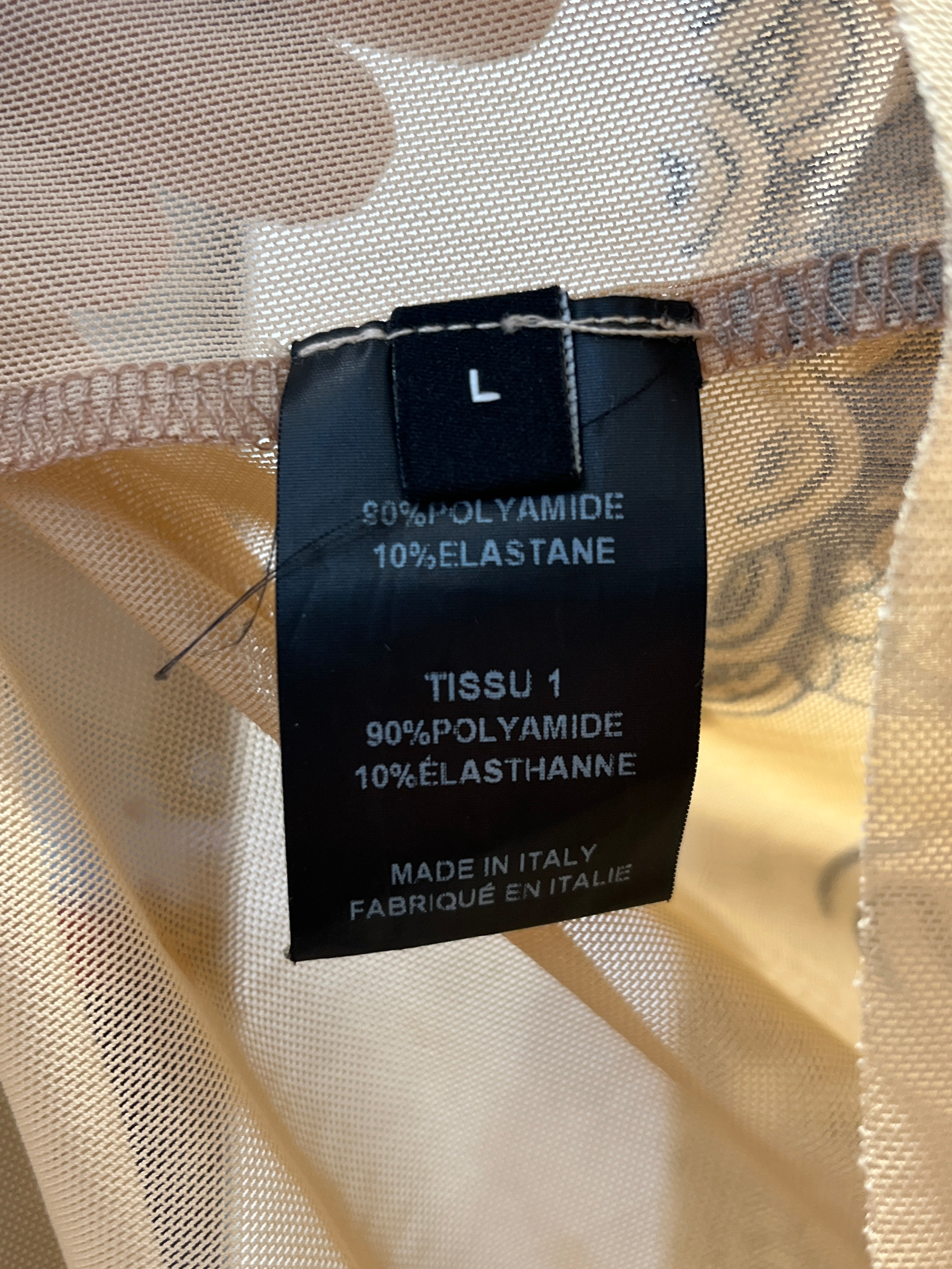 VETEMENTS/T-Shirt/L/Polyester/BEG/All Over Print/TATTOO PRINT MESH TEE view 4