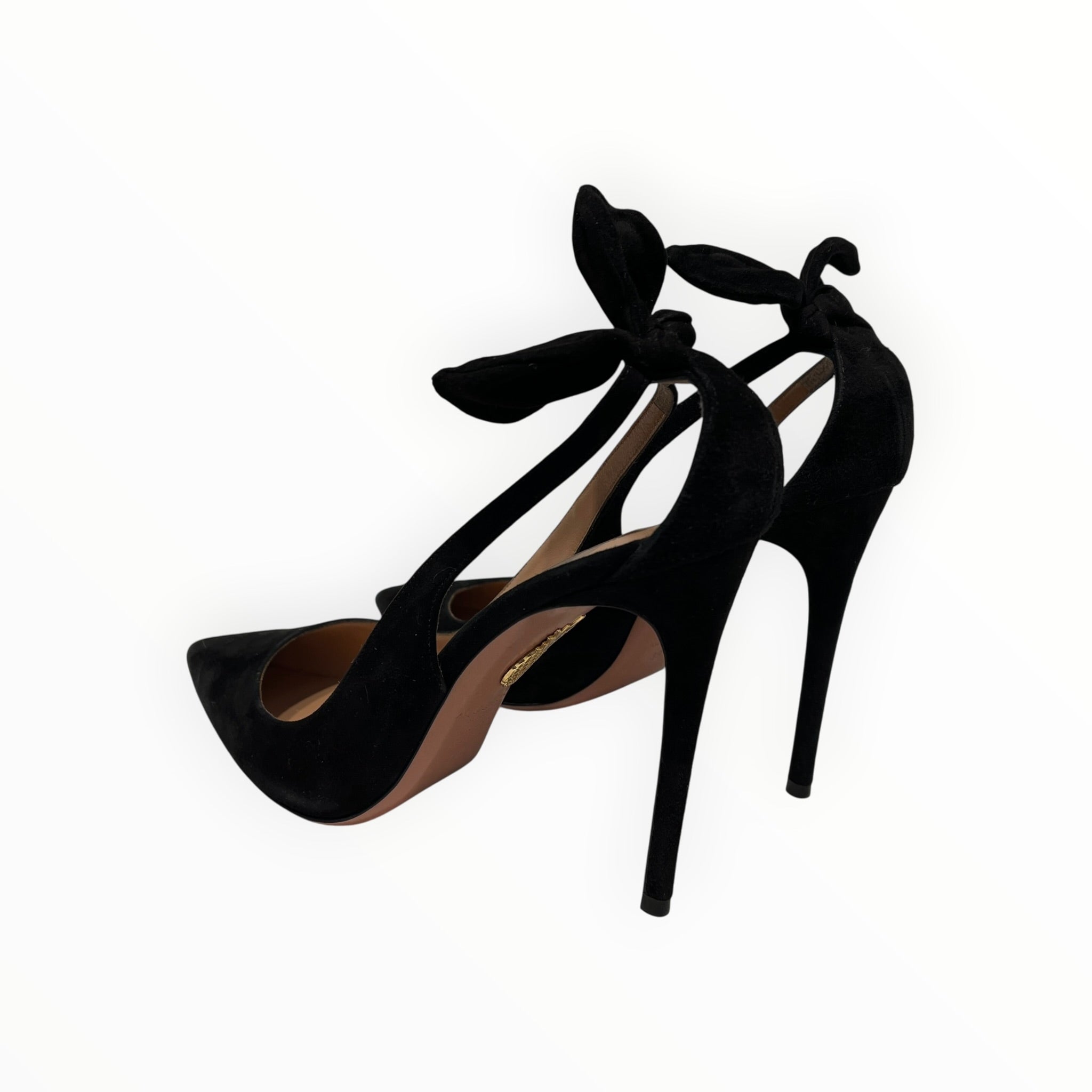 AQUAZZURA/Heels/EU 39.5/Suede/BLK/V-Tip/85mm Bow Tie Pumps view 2