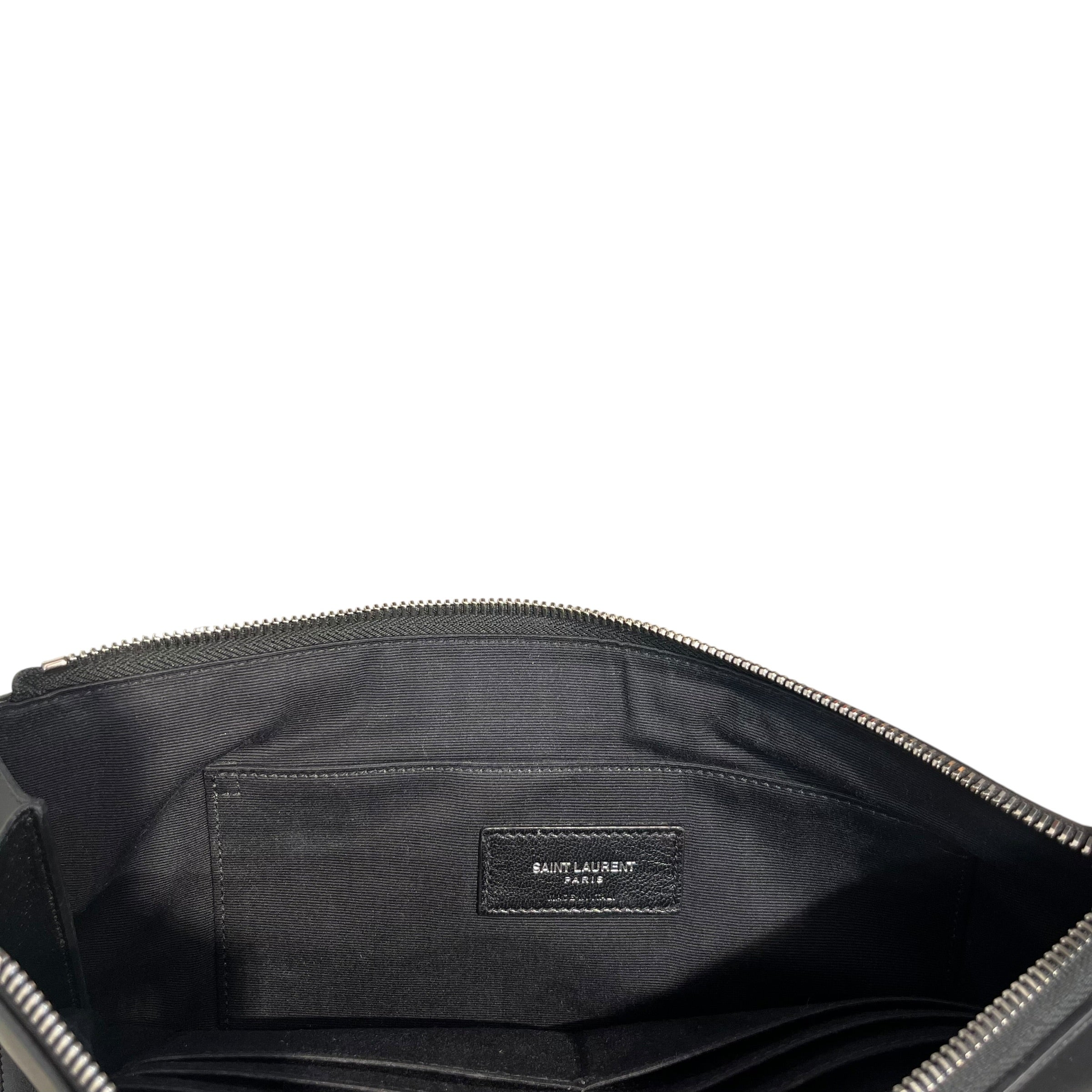 YVES SAINT LAURENT/Clutch Bag/Leather/BLK/LOGO ON FRONT view 3