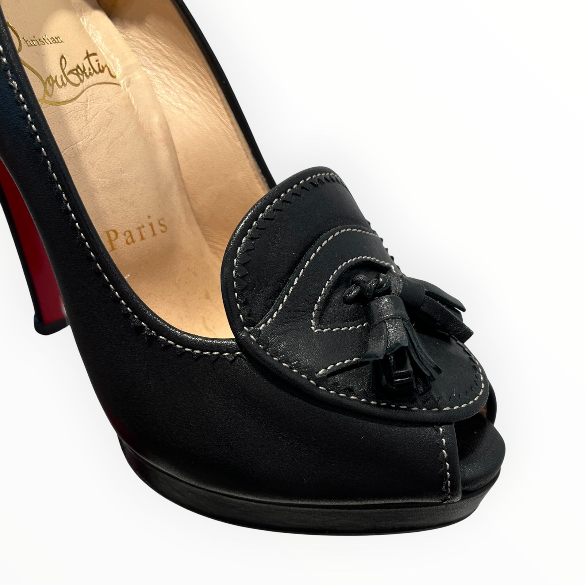 Christian Louboutin/Heels/EU 36/Leather/BLK/PEEP TOE/LOAFER TASSELS view 6